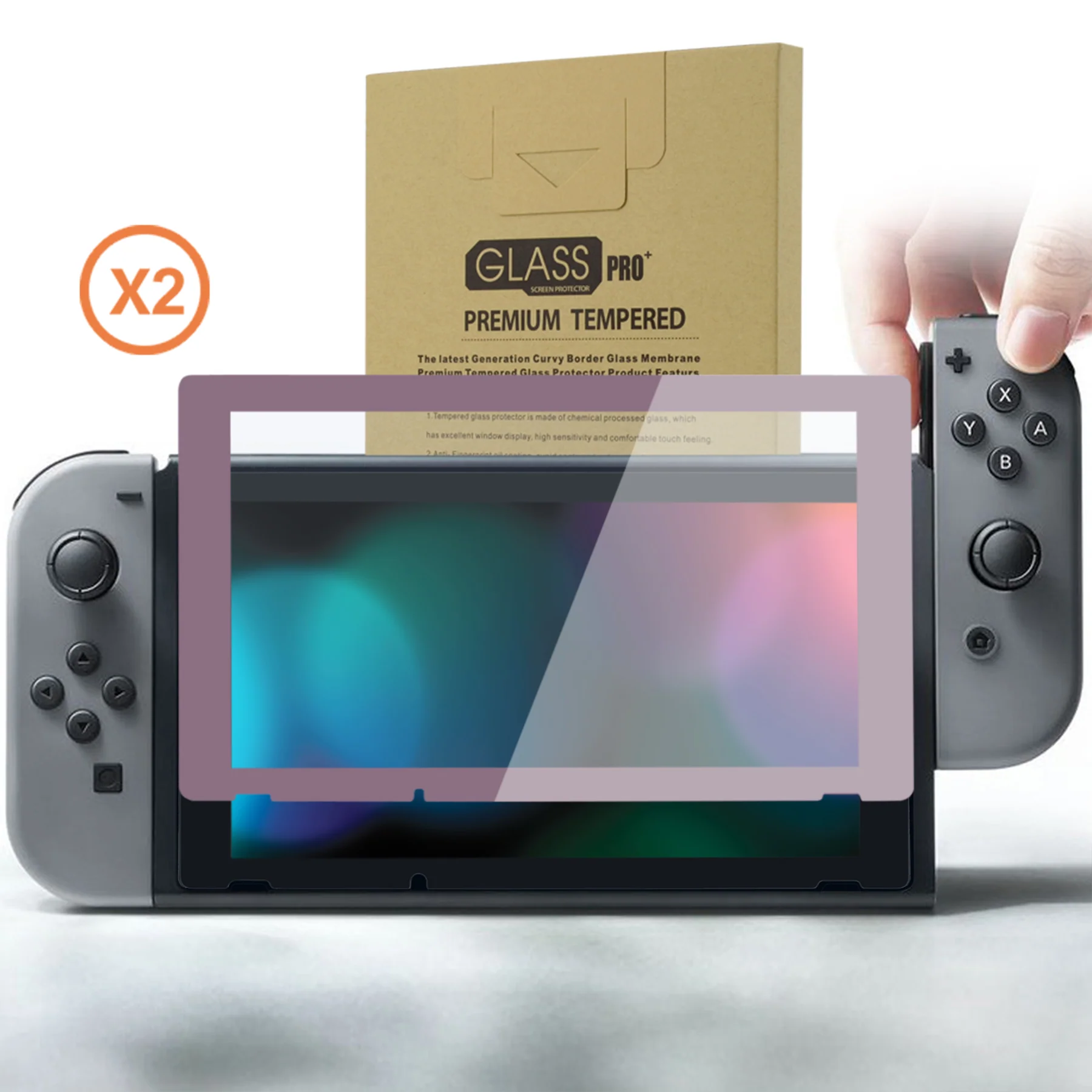 eXtremeRate 2 Pack Transparent HD Clear Tempered Glass Screen Protector for Nintendo Switch - Antique Dark Grayish Violet - Image 10