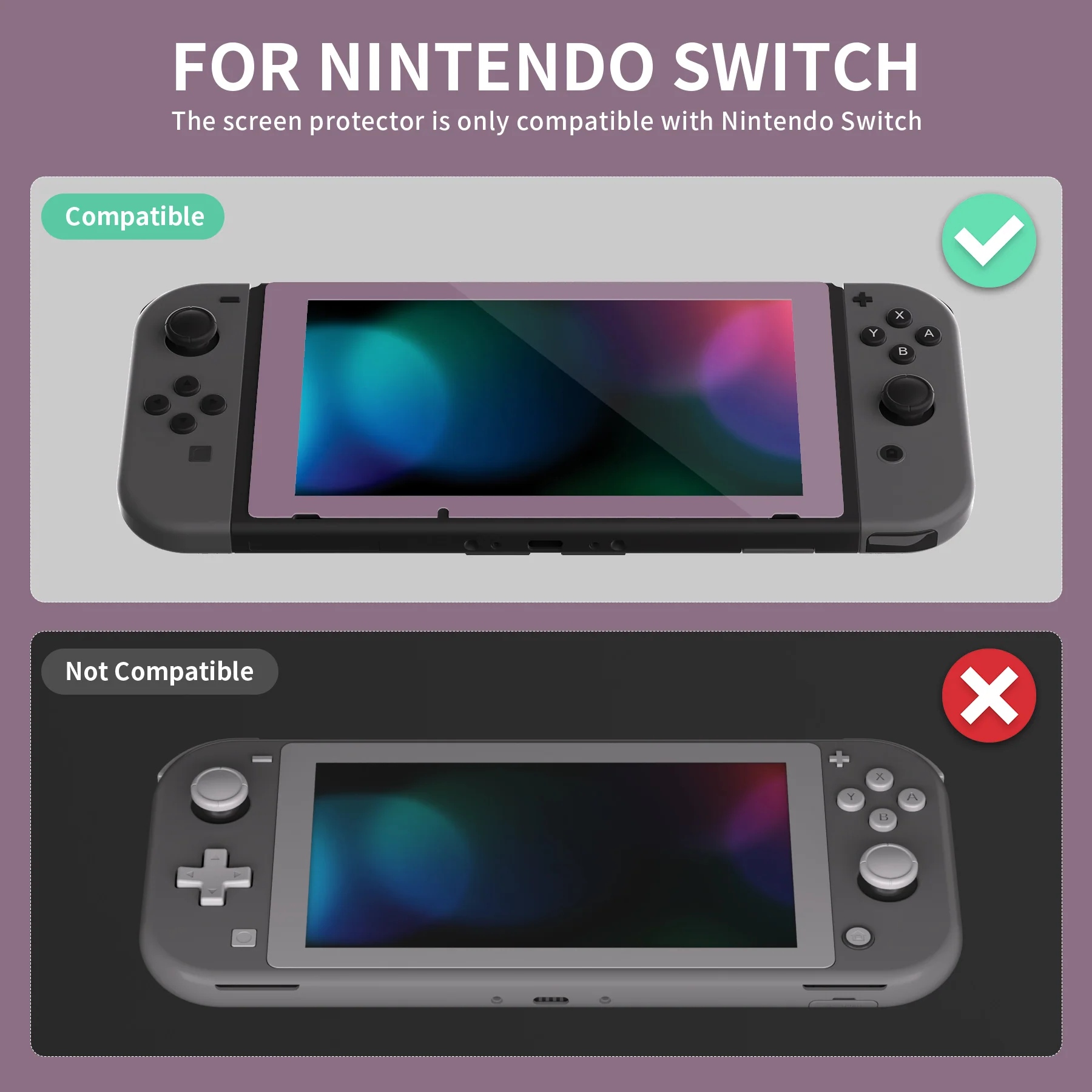 eXtremeRate 2 Pack Transparent HD Clear Tempered Glass Screen Protector for Nintendo Switch - Antique Dark Grayish Violet - Image 3