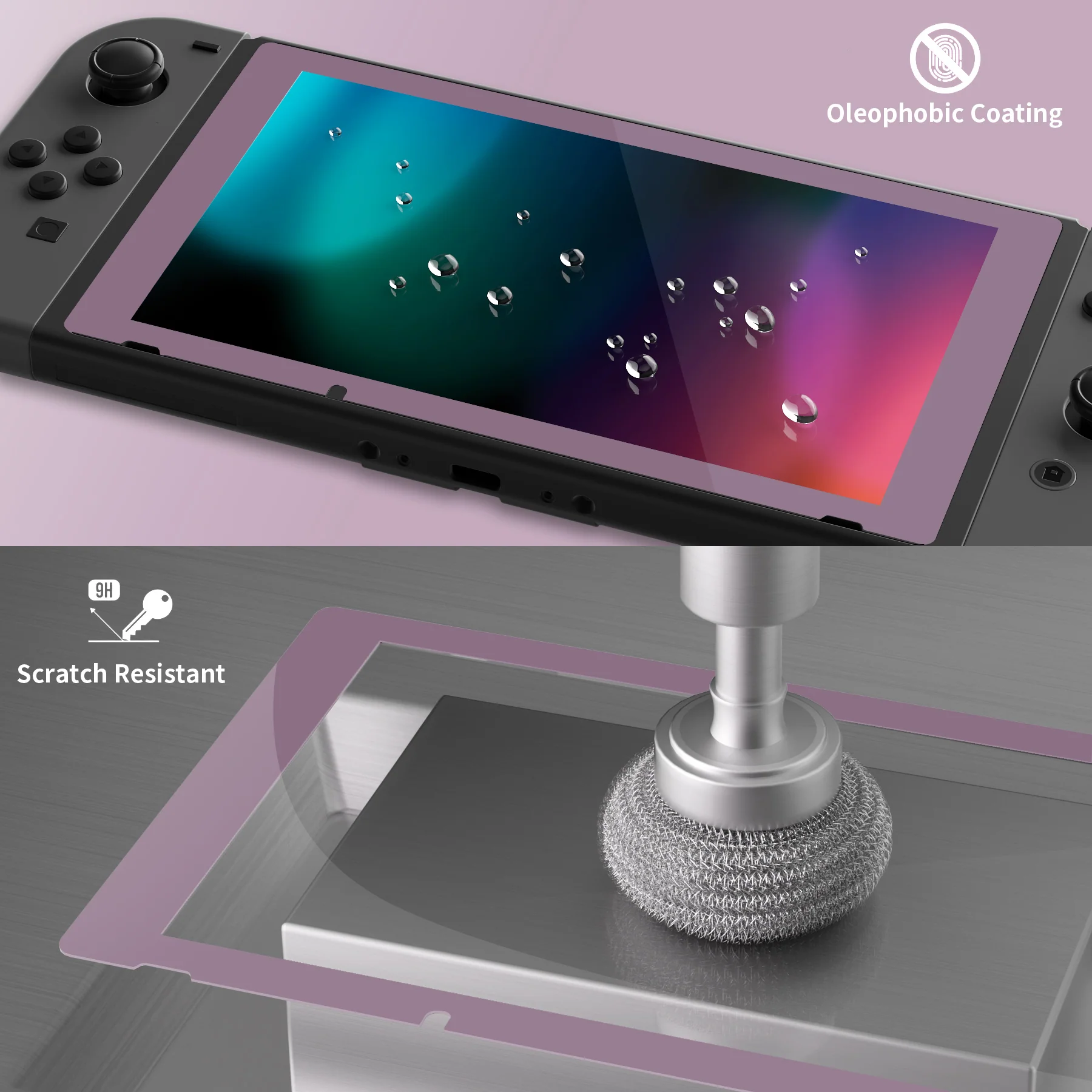 eXtremeRate 2 Pack Transparent HD Clear Tempered Glass Screen Protector for Nintendo Switch - Antique Dark Grayish Violet - Image 4