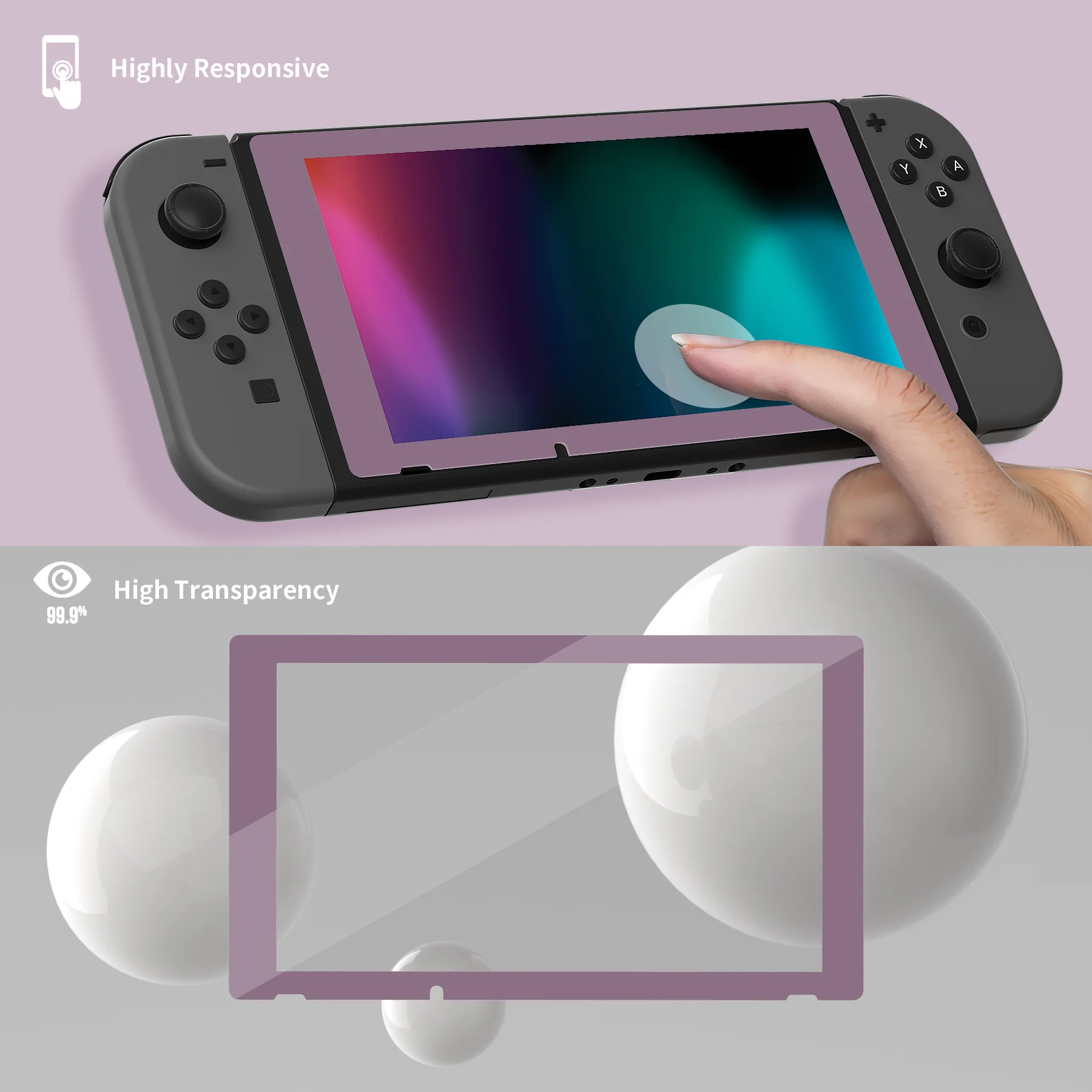 eXtremeRate 2 Pack Transparent HD Clear Tempered Glass Screen Protector for Nintendo Switch - Antique Dark Grayish Violet - Image 5