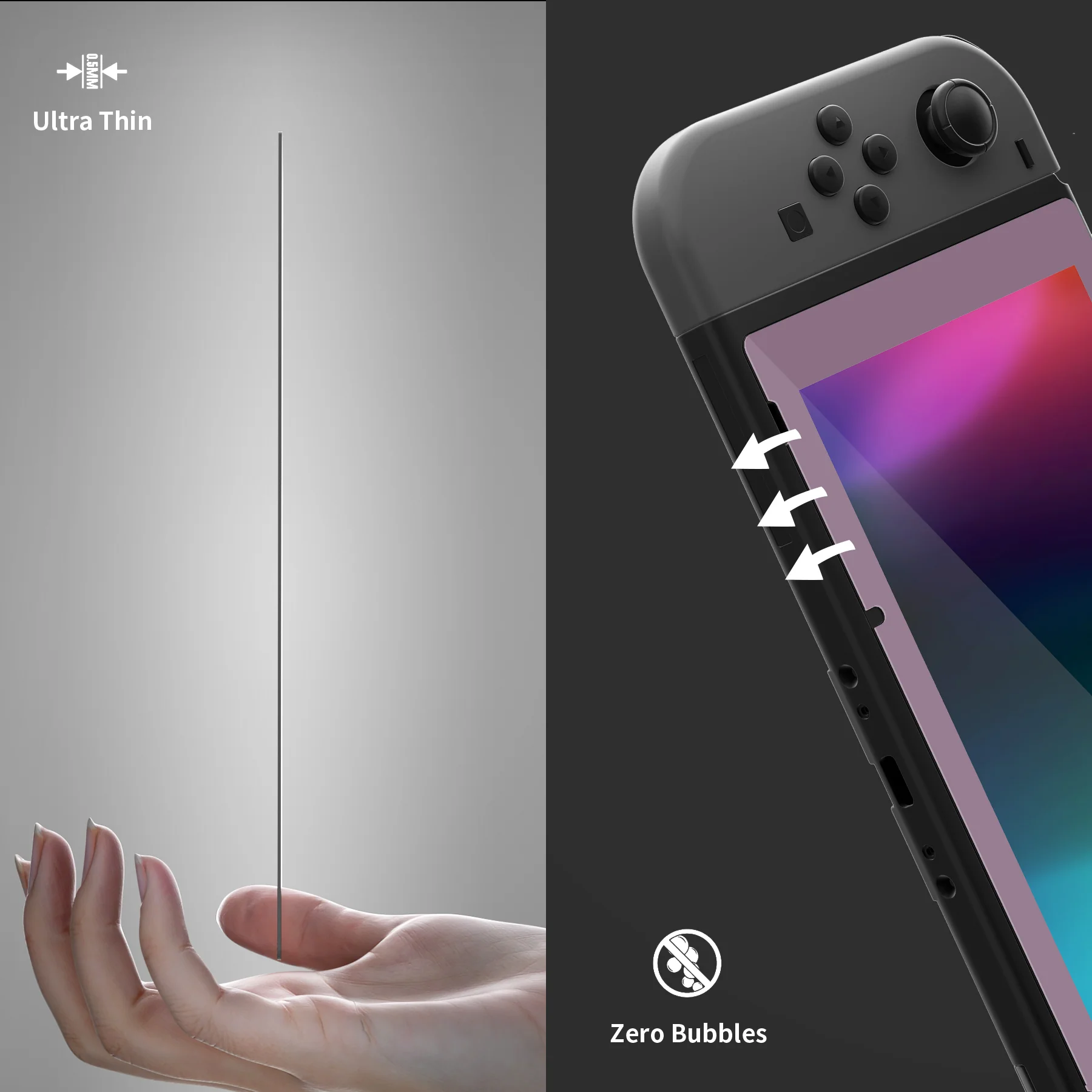 eXtremeRate 2 Pack Transparent HD Clear Tempered Glass Screen Protector for Nintendo Switch - Antique Dark Grayish Violet - Image 9