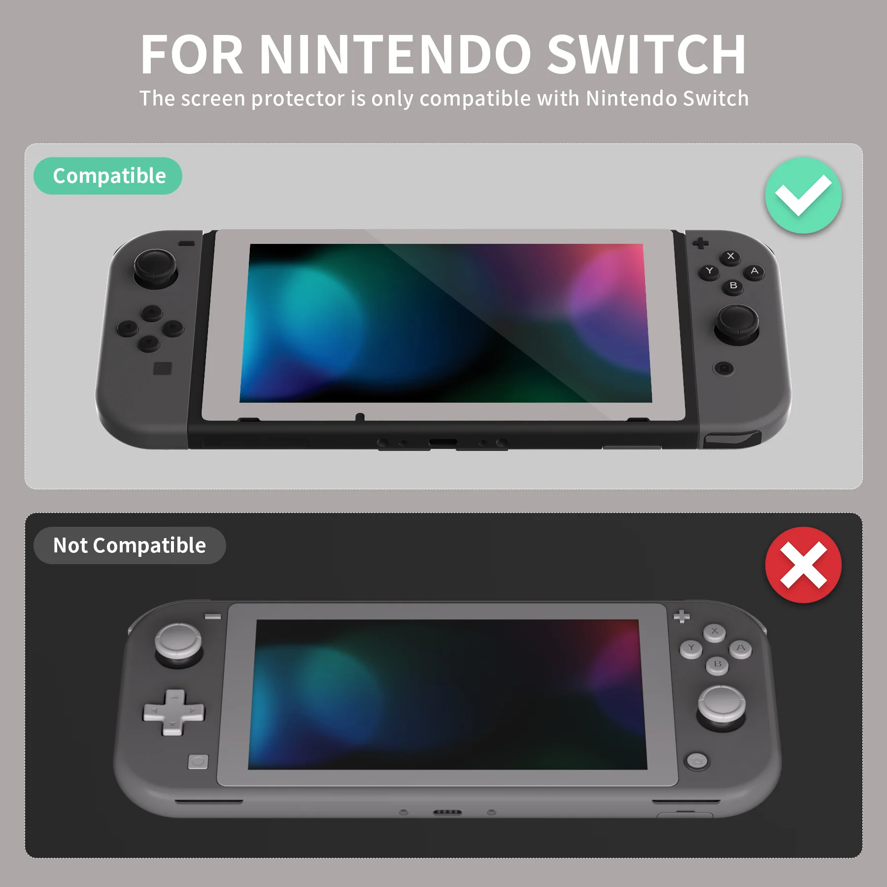eXtremeRate 2 Pack Transparent HD Clear Tempered Glass Screen Protector for Nintendo Switch - Antique Fleeting Gray - Image 3