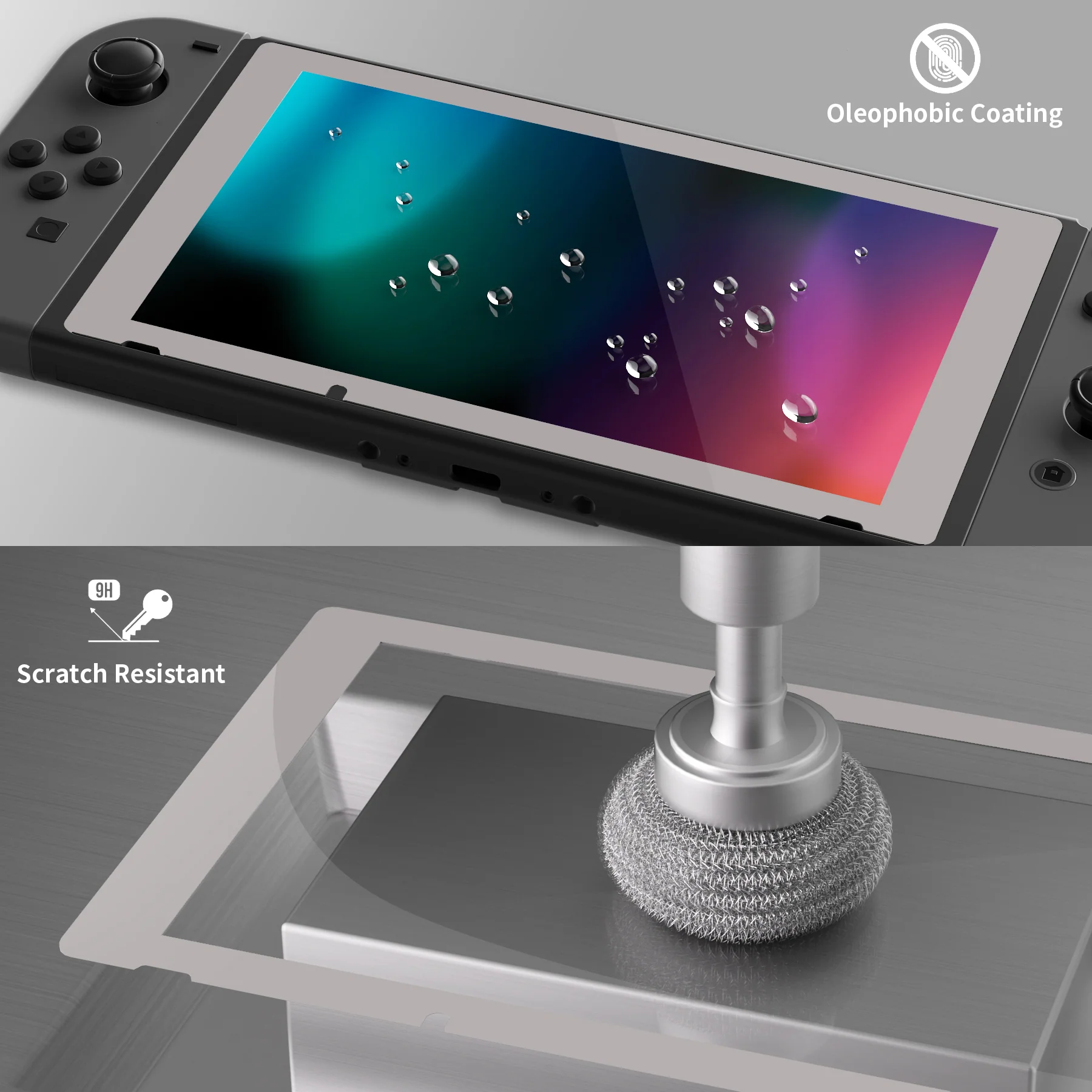 eXtremeRate 2 Pack Transparent HD Clear Tempered Glass Screen Protector for Nintendo Switch - Antique Fleeting Gray - Image 4