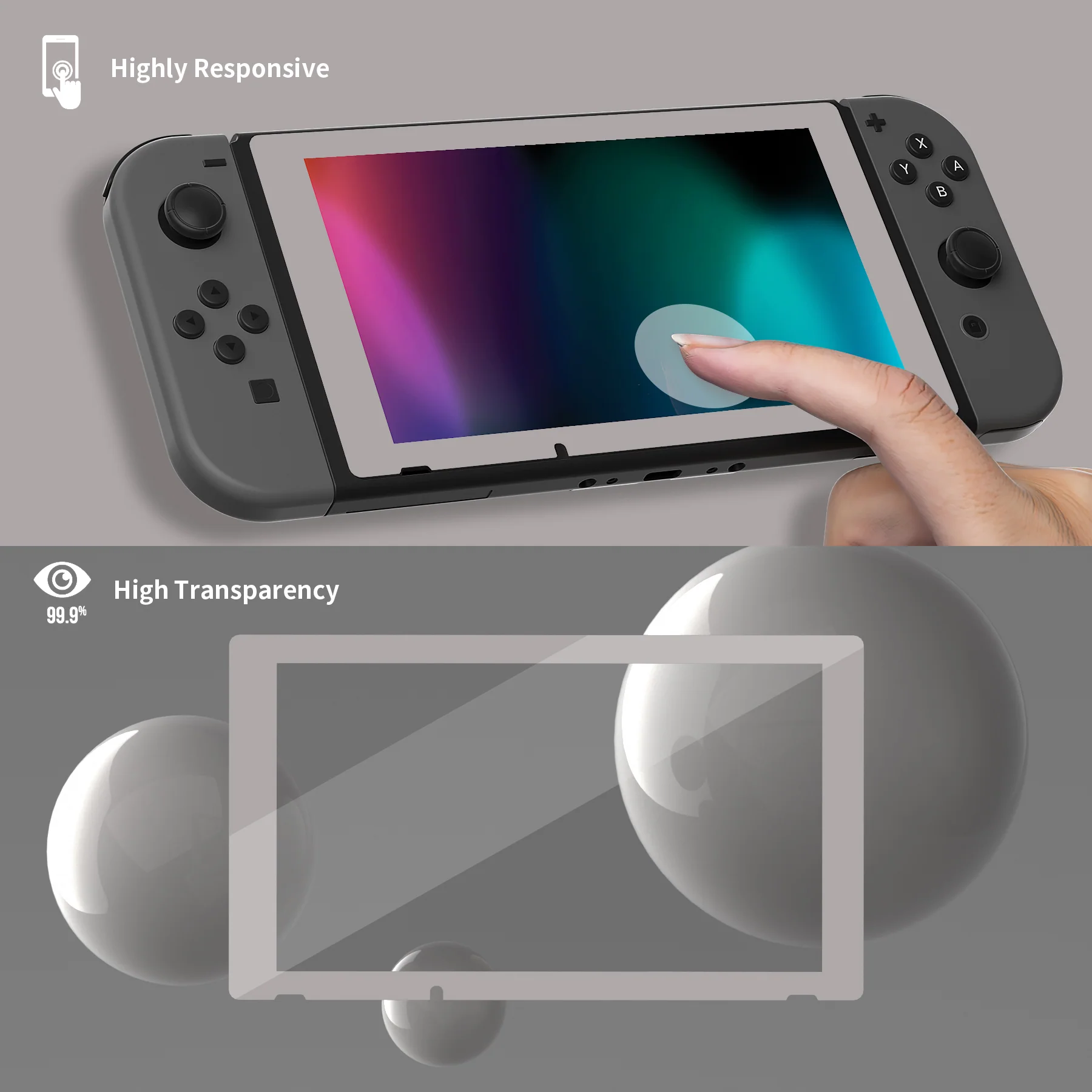 eXtremeRate 2 Pack Transparent HD Clear Tempered Glass Screen Protector for Nintendo Switch - Antique Fleeting Gray - Image 5