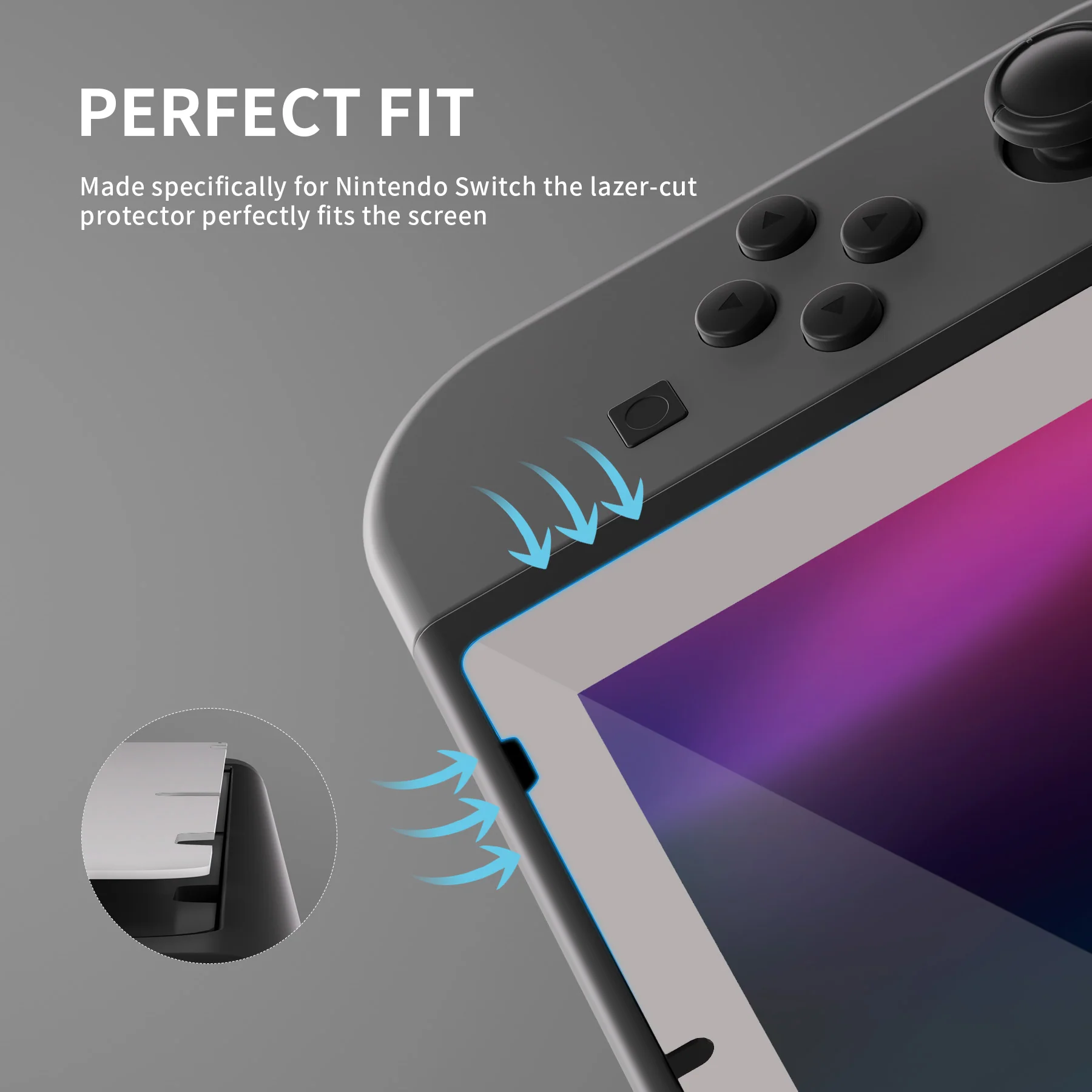 eXtremeRate 2 Pack Transparent HD Clear Tempered Glass Screen Protector for Nintendo Switch - Antique Fleeting Gray - Image 6