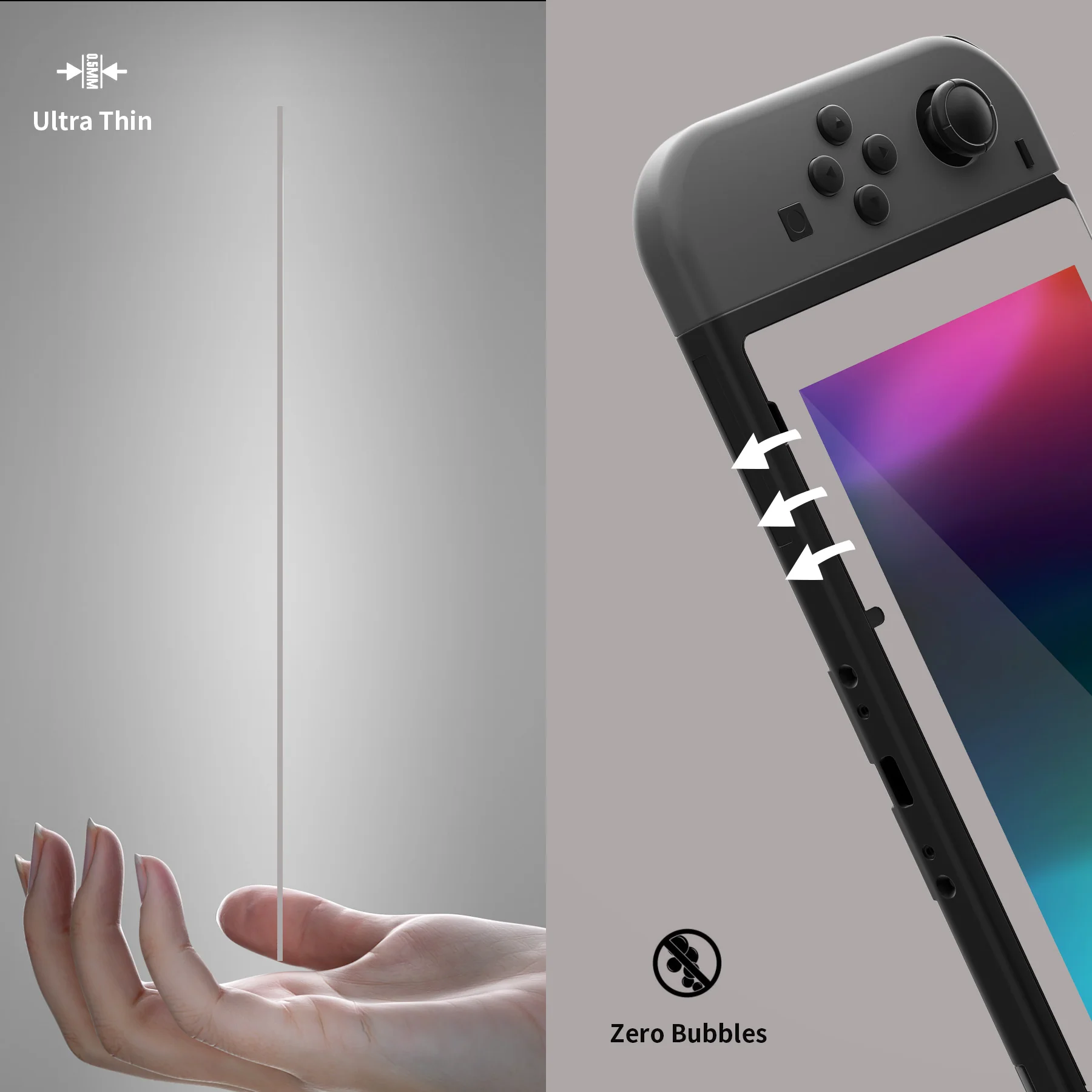eXtremeRate 2 Pack Transparent HD Clear Tempered Glass Screen Protector for Nintendo Switch - Antique Fleeting Gray - Image 9