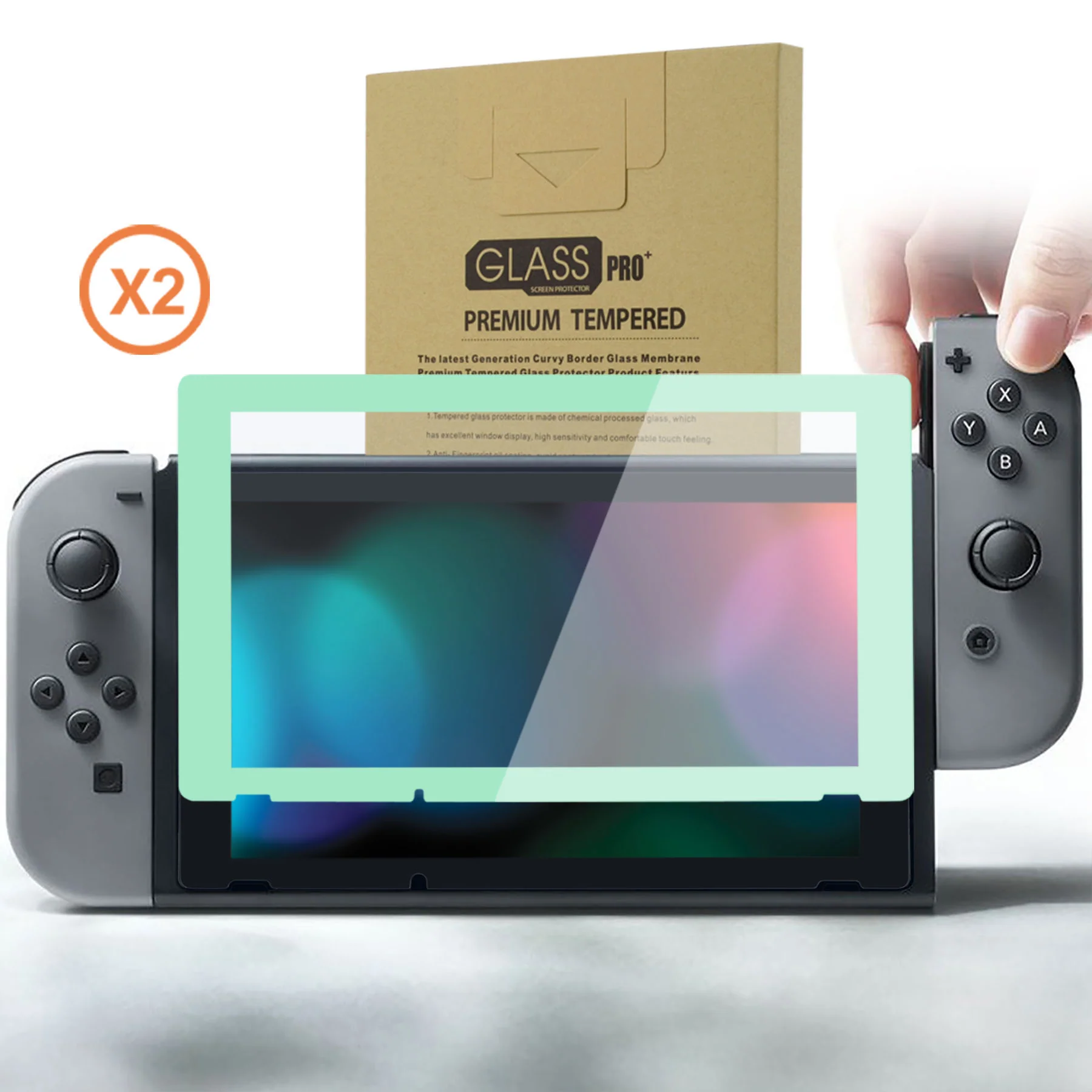 eXtremeRate 2 Pack Transparent HD Clear Tempered Glass Screen Protector for Nintendo Switch - Antique Misty Green - Image 10