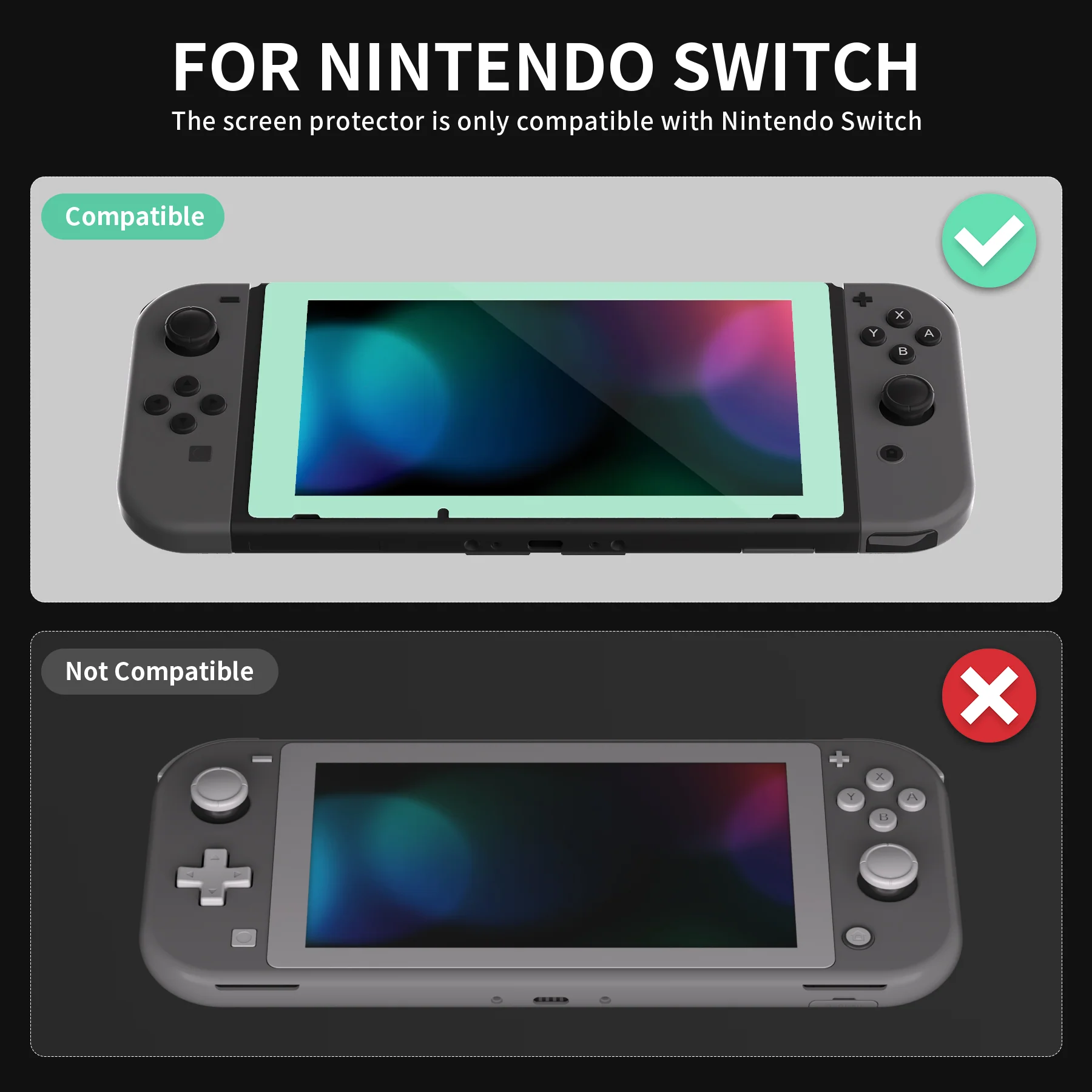 eXtremeRate 2 Pack Transparent HD Clear Tempered Glass Screen Protector for Nintendo Switch - Antique Misty Green - Image 3