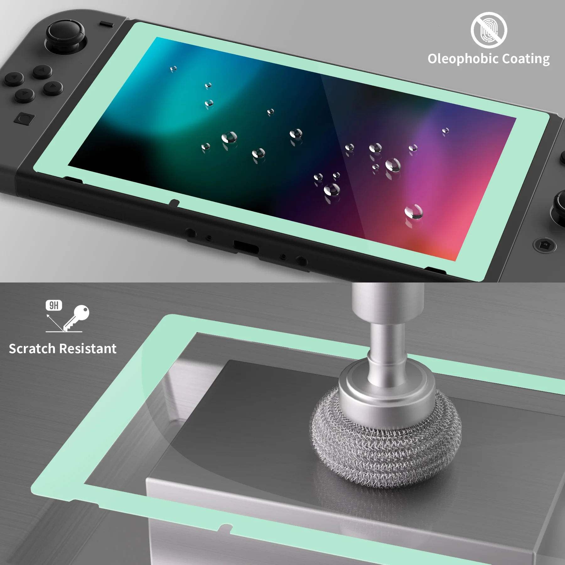 eXtremeRate 2 Pack Transparent HD Clear Tempered Glass Screen Protector for Nintendo Switch - Antique Misty Green - Image 4