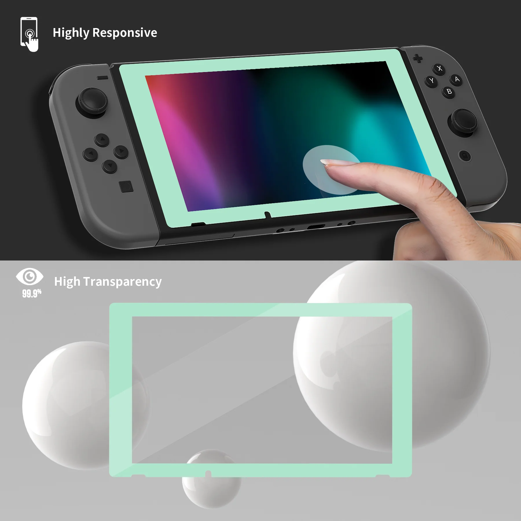 eXtremeRate 2 Pack Transparent HD Clear Tempered Glass Screen Protector for Nintendo Switch - Antique Misty Green - Image 5