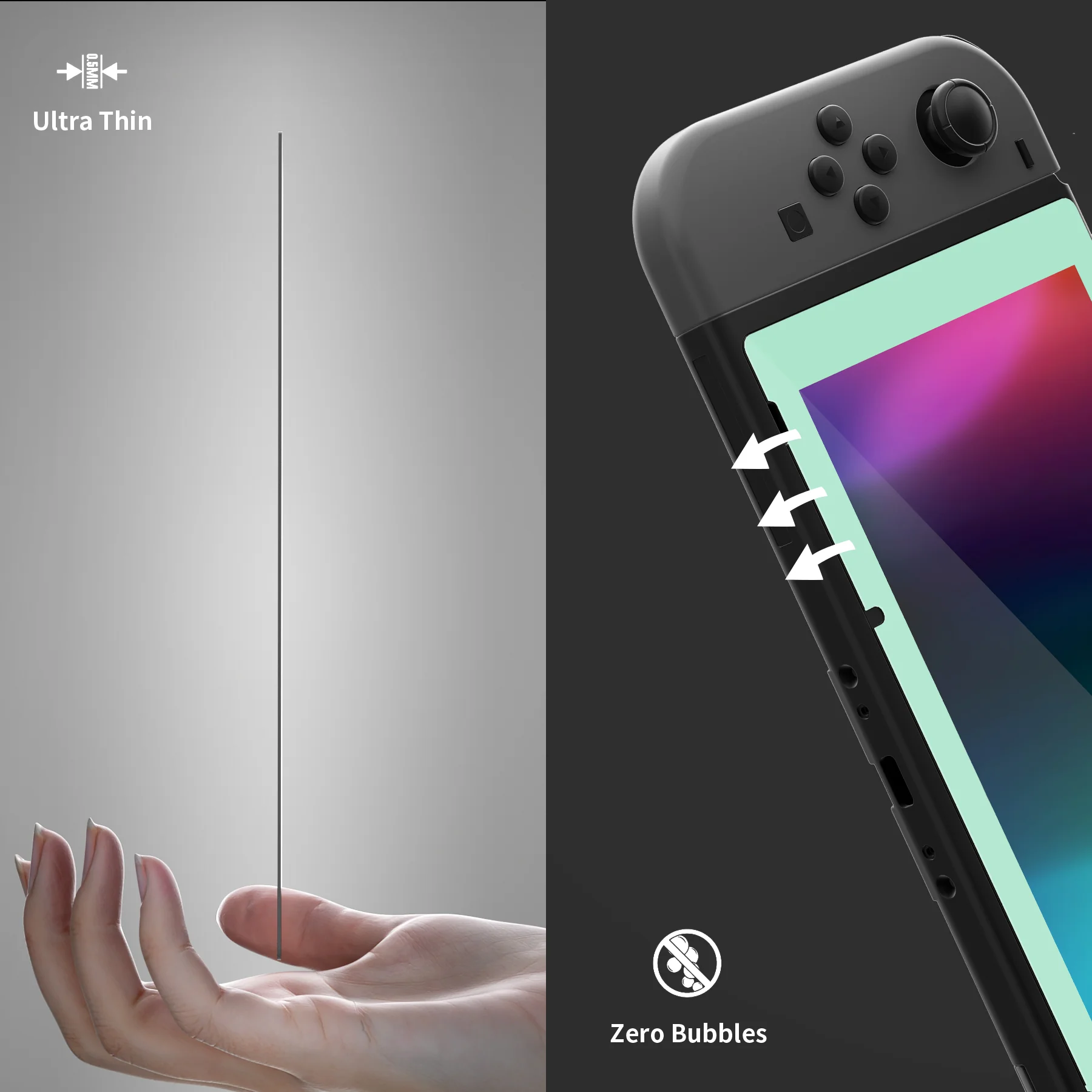 eXtremeRate 2 Pack Transparent HD Clear Tempered Glass Screen Protector for Nintendo Switch - Antique Misty Green - Image 9