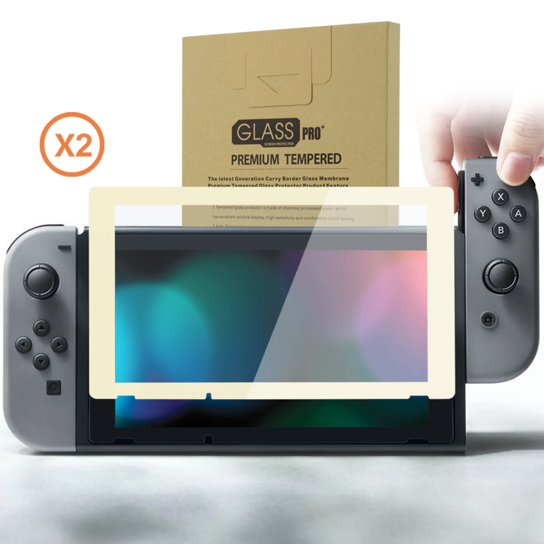 eXtremeRate 2 Pack Transparent HD Clear Tempered Glass Screen Protector for Nintendo Switch - Antique Yellow Border - Image 10