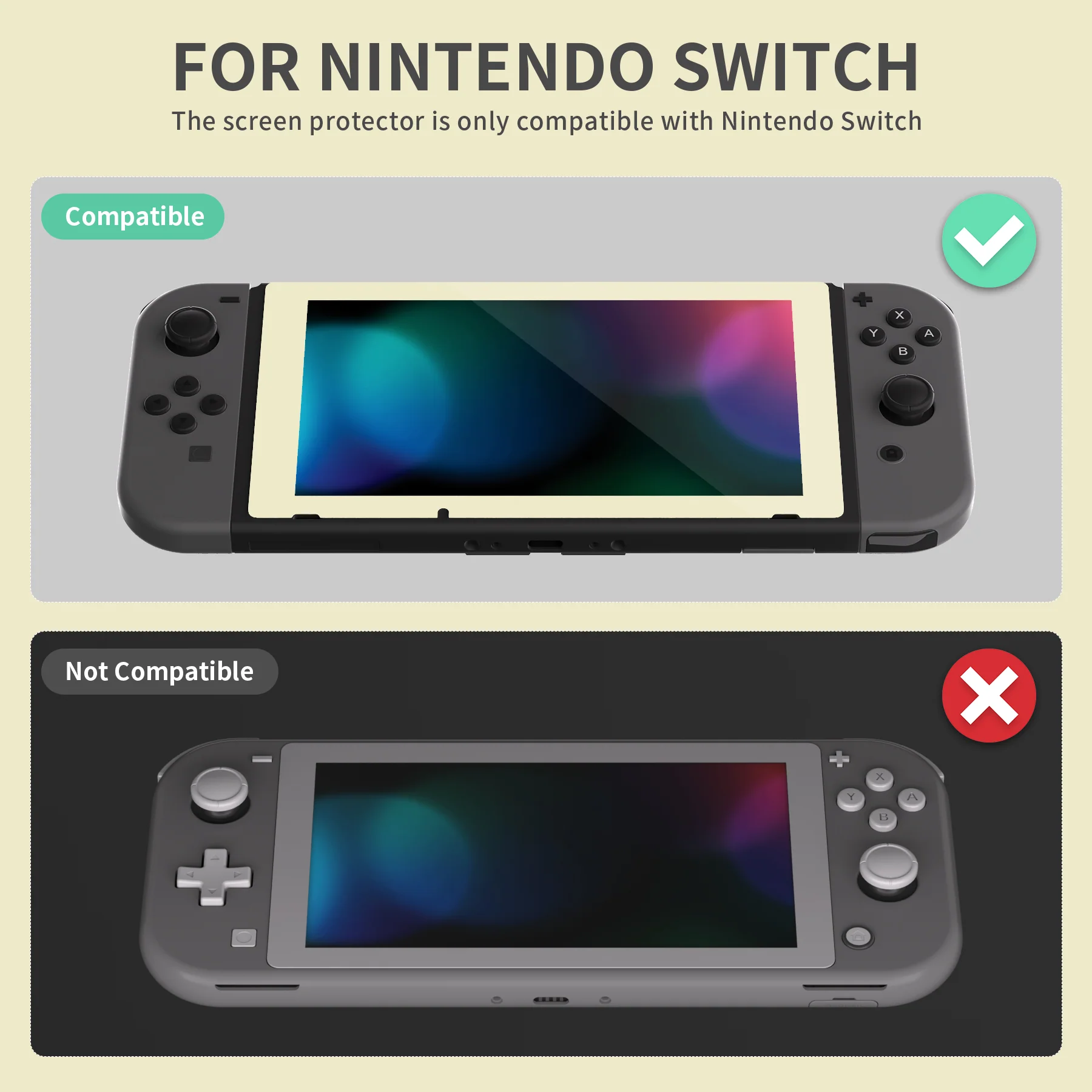 eXtremeRate 2 Pack Transparent HD Clear Tempered Glass Screen Protector for Nintendo Switch - Antique Yellow Border - Image 3
