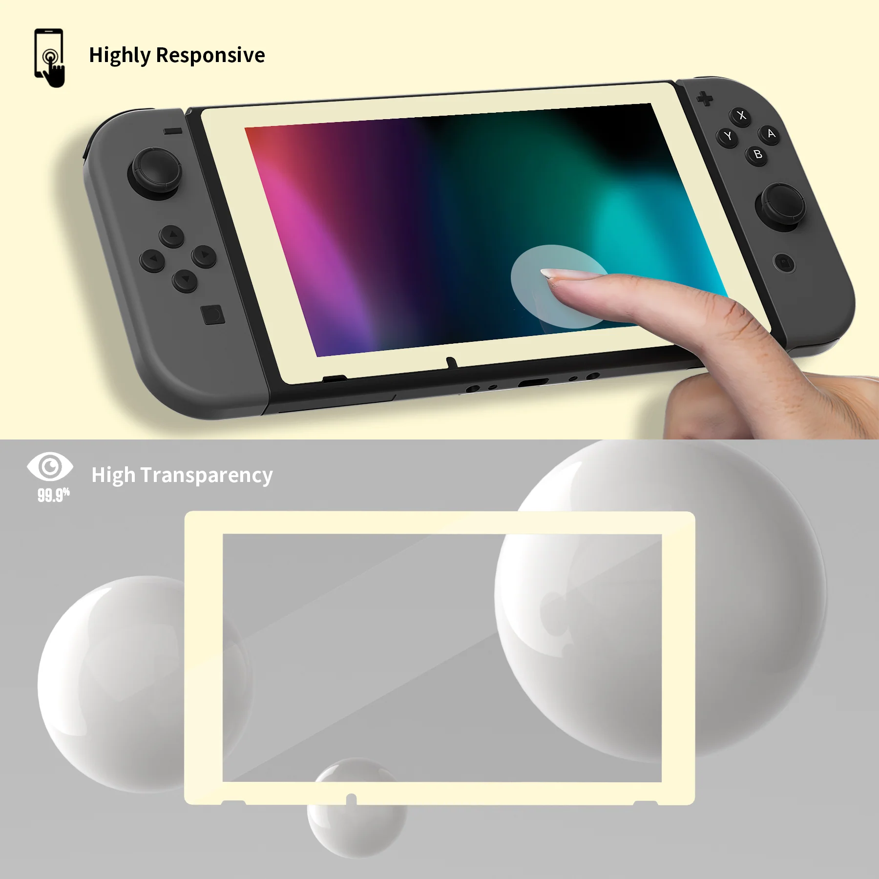 eXtremeRate 2 Pack Transparent HD Clear Tempered Glass Screen Protector for Nintendo Switch - Antique Yellow Border - Image 5