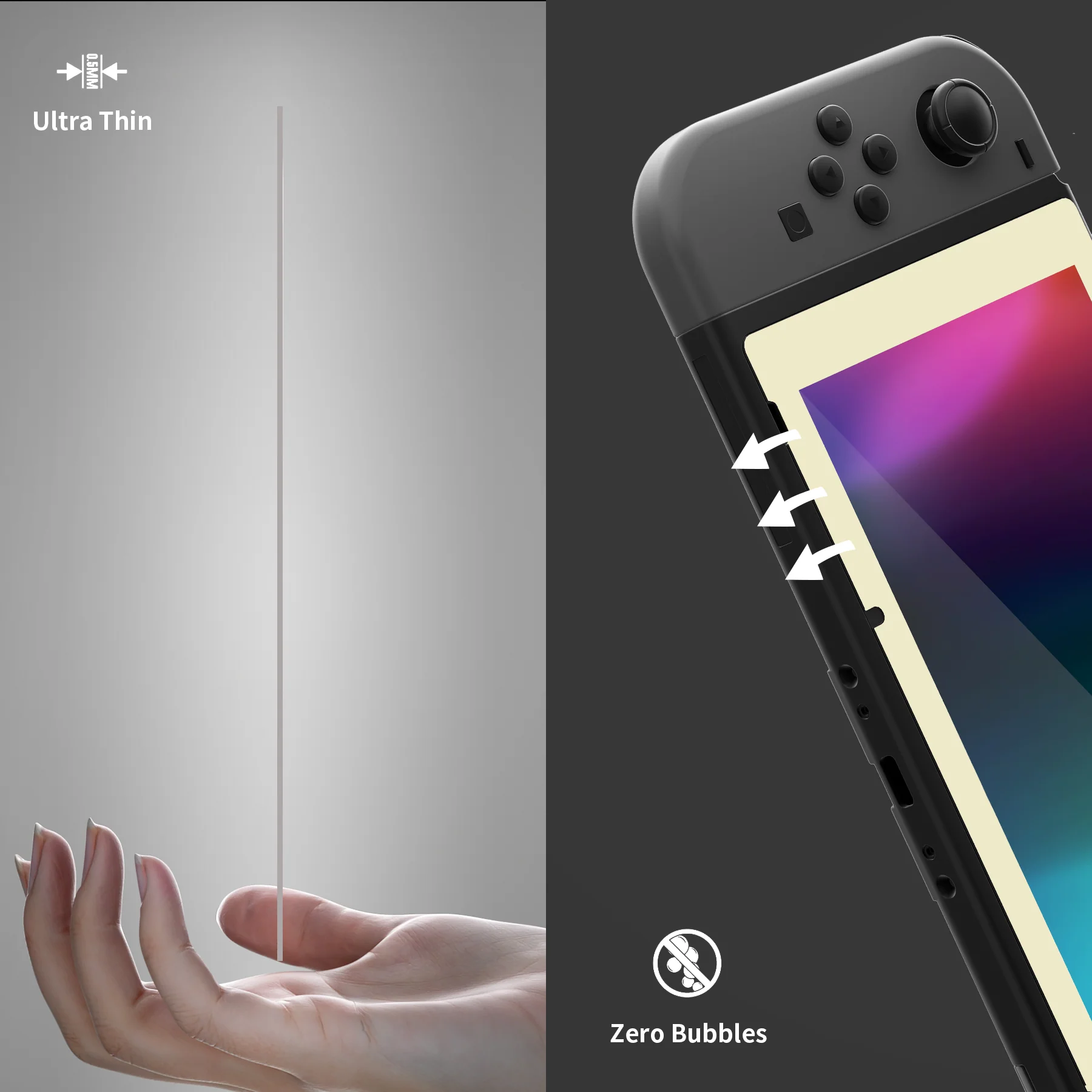 eXtremeRate 2 Pack Transparent HD Clear Tempered Glass Screen Protector for Nintendo Switch - Antique Yellow Border - Image 9