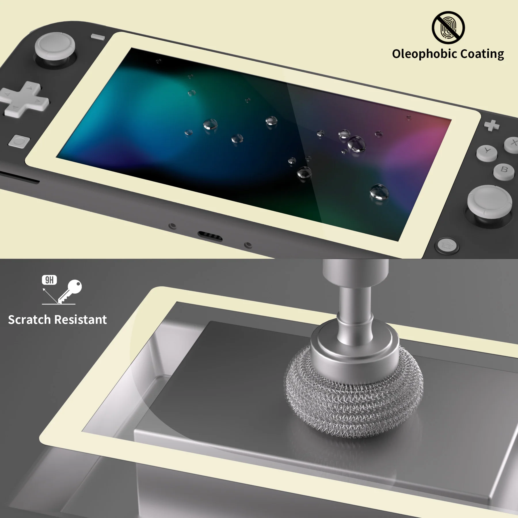 eXtremeRate 2 Pack Anti-Scratch Transparent HD Tempered Glass Screen Protector for Nintendo Switch Lite - Antique Yellow Border - Image 4