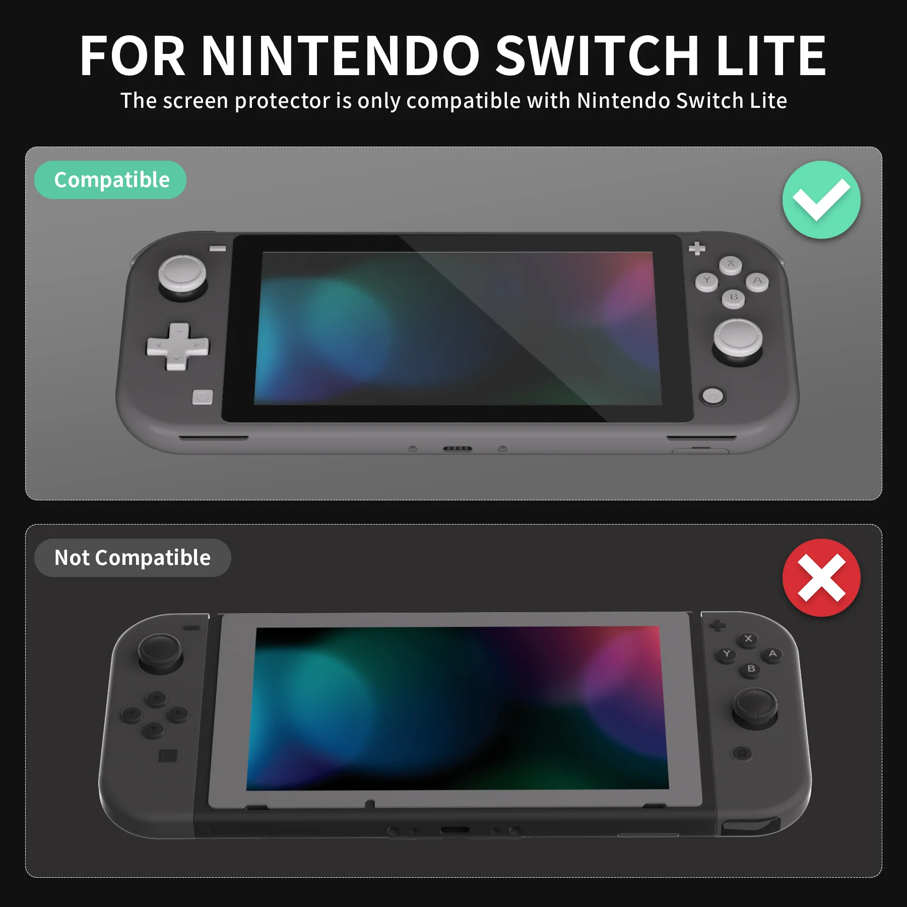 eXtremeRate 2 Pack Anti-Scratch Transparent HD Tempered Glass Screen Protector for Nintendo Switch Lite - Black Border - Image 3