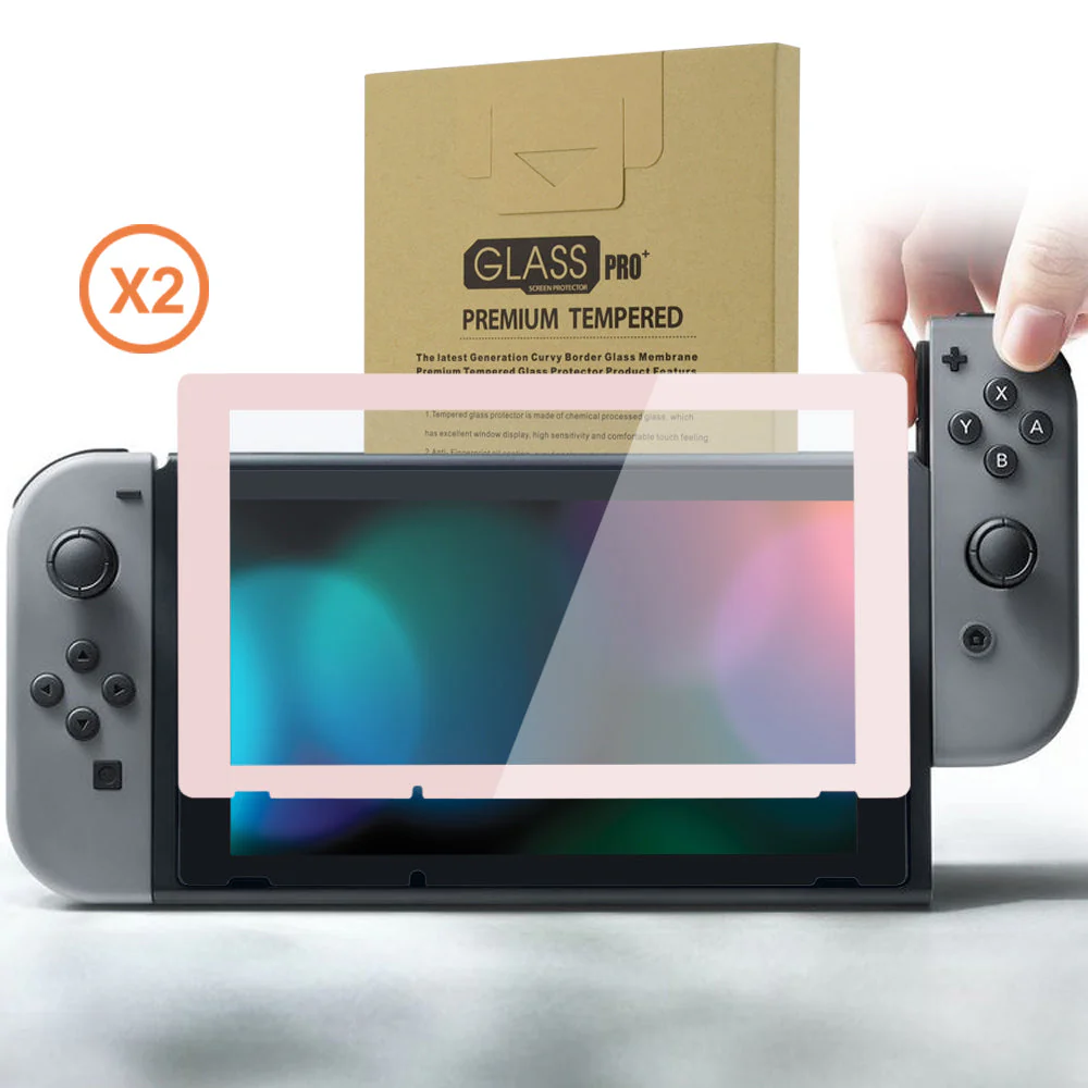 eXtremeRate 2 Pack Transparent HD Clear Tempered Glass Screen Protector for Nintendo Switch - Cherry Blossoms Pink Border - Image 10