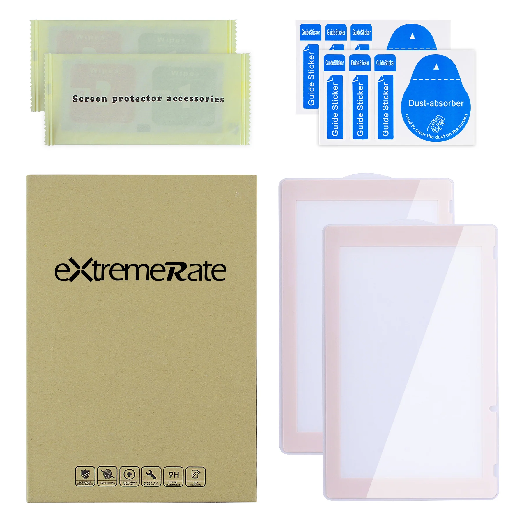 eXtremeRate 2 Pack Transparent HD Clear Tempered Glass Screen Protector for Nintendo Switch - Cherry Blossoms Pink Border - Image 2