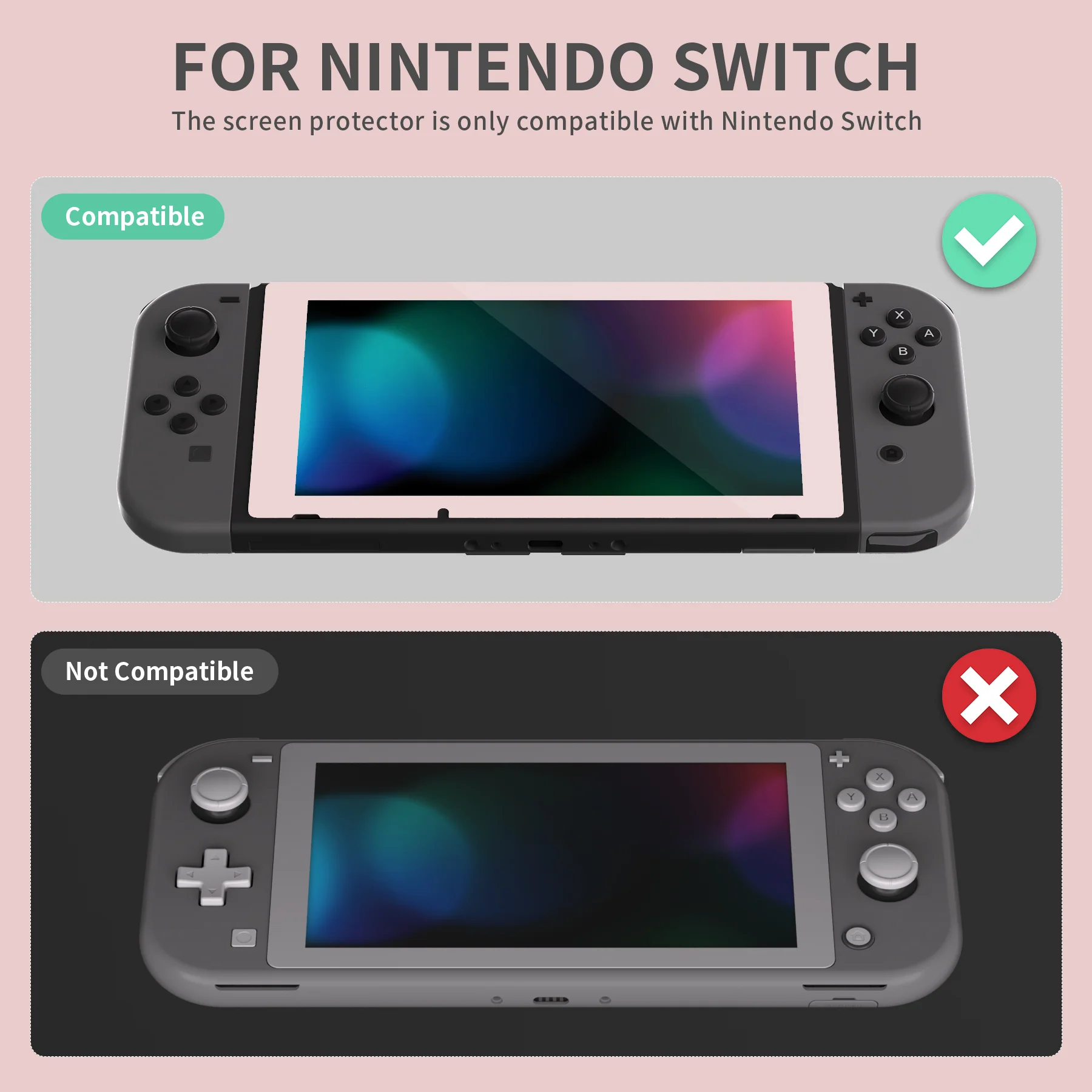 eXtremeRate 2 Pack Transparent HD Clear Tempered Glass Screen Protector for Nintendo Switch - Cherry Blossoms Pink Border - Image 3