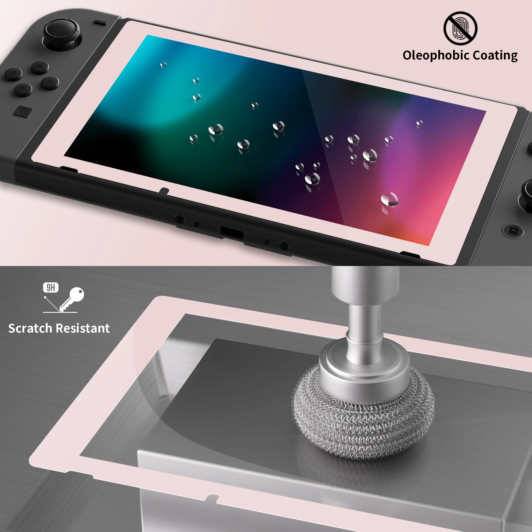 eXtremeRate 2 Pack Transparent HD Clear Tempered Glass Screen Protector for Nintendo Switch - Cherry Blossoms Pink Border - Image 4
