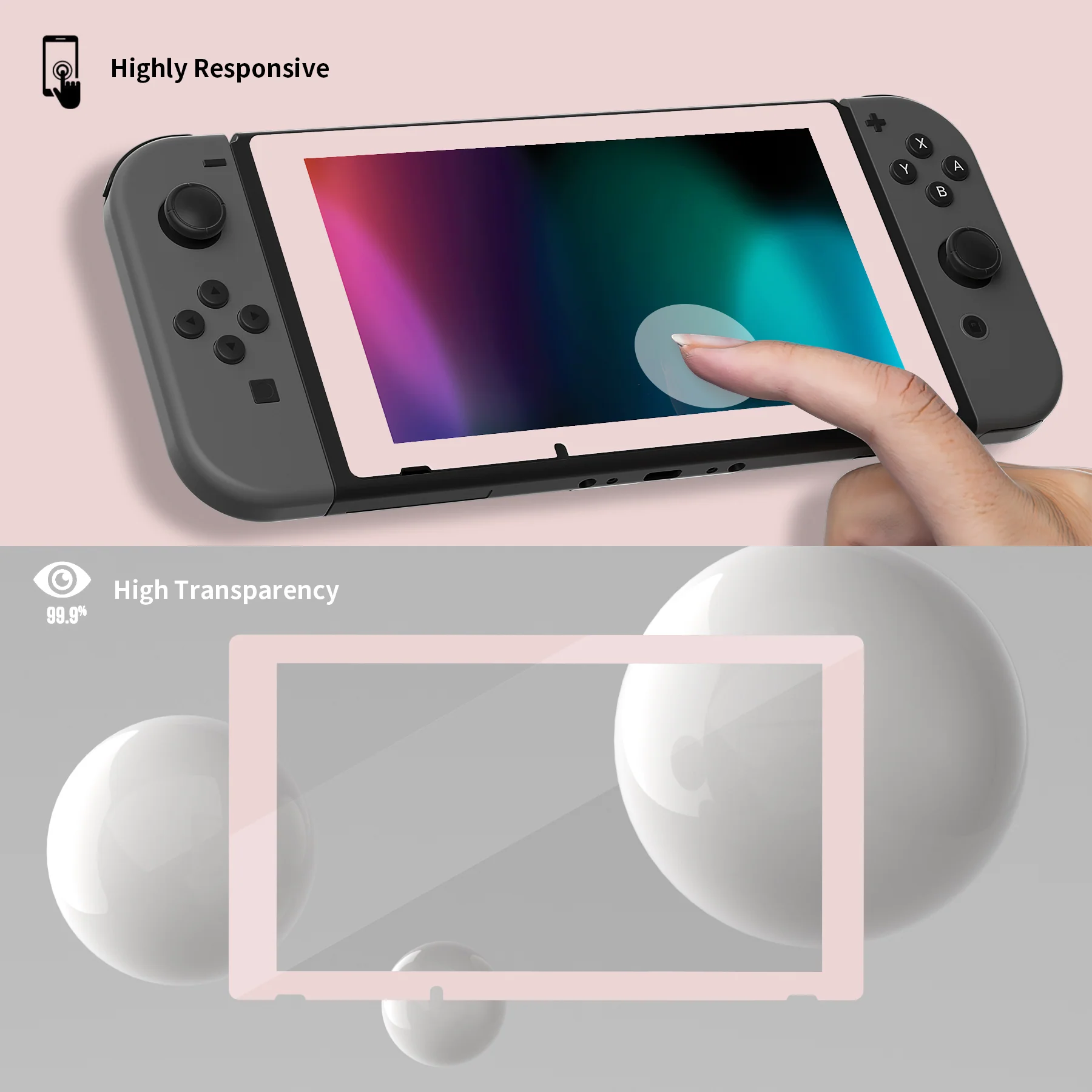 eXtremeRate 2 Pack Transparent HD Clear Tempered Glass Screen Protector for Nintendo Switch - Cherry Blossoms Pink Border - Image 5