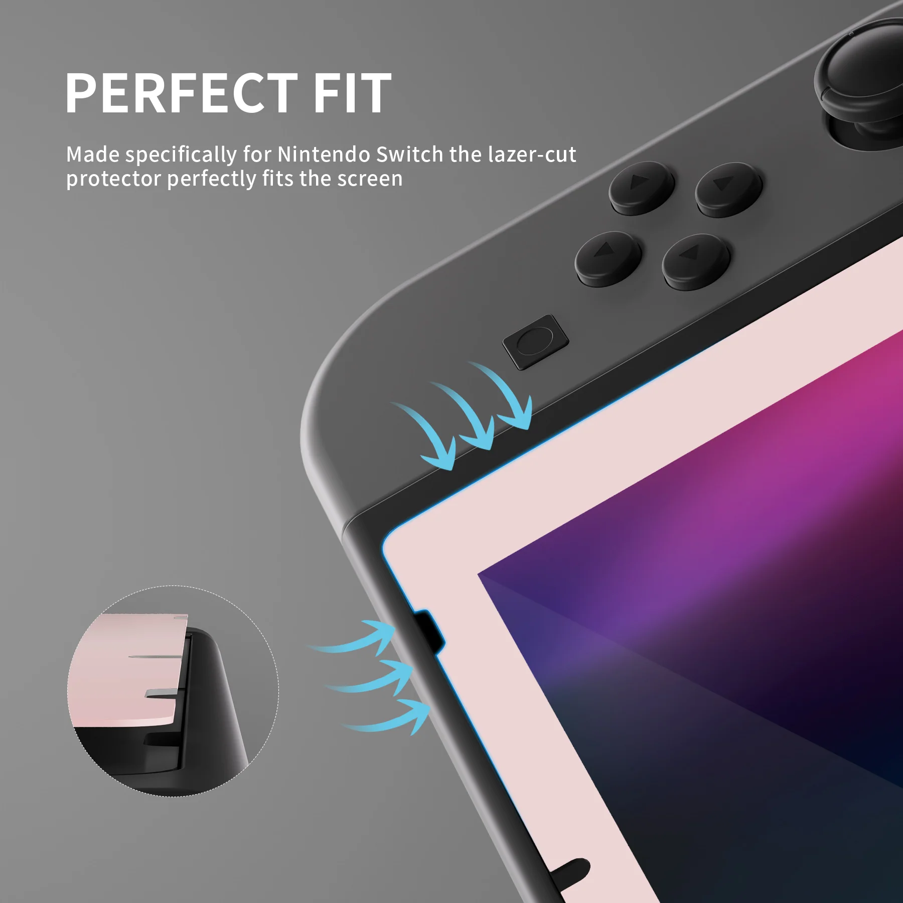 eXtremeRate 2 Pack Transparent HD Clear Tempered Glass Screen Protector for Nintendo Switch - Cherry Blossoms Pink Border - Image 6