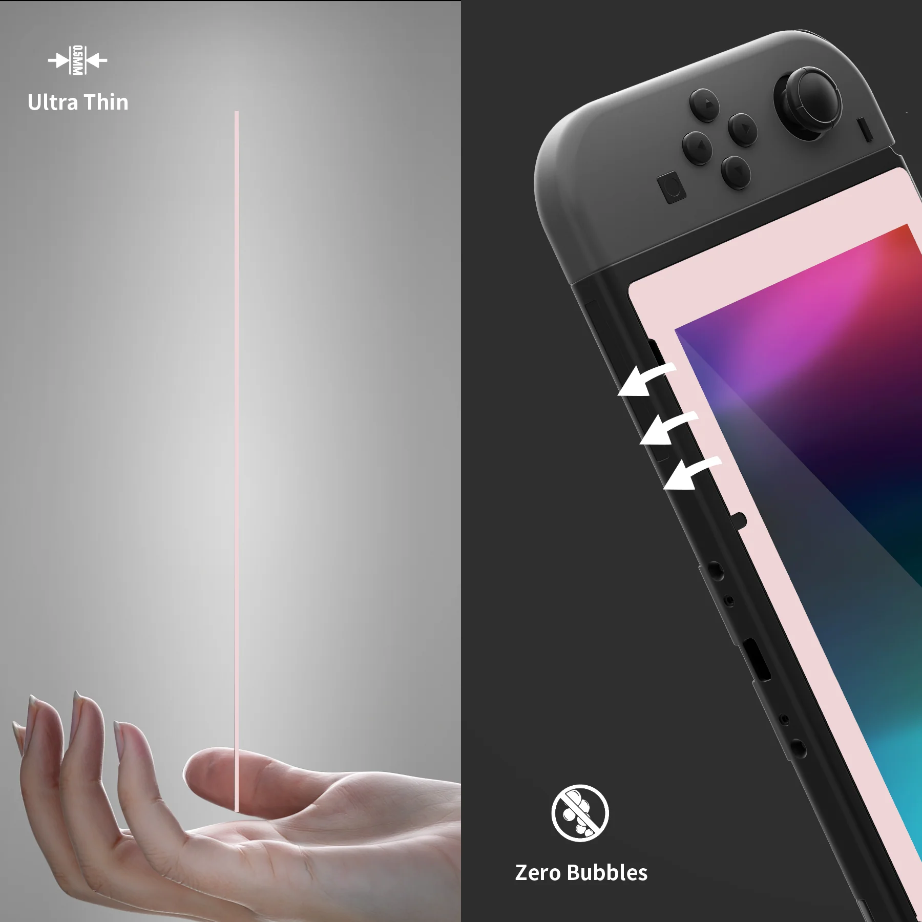 eXtremeRate 2 Pack Transparent HD Clear Tempered Glass Screen Protector for Nintendo Switch - Cherry Blossoms Pink Border - Image 9