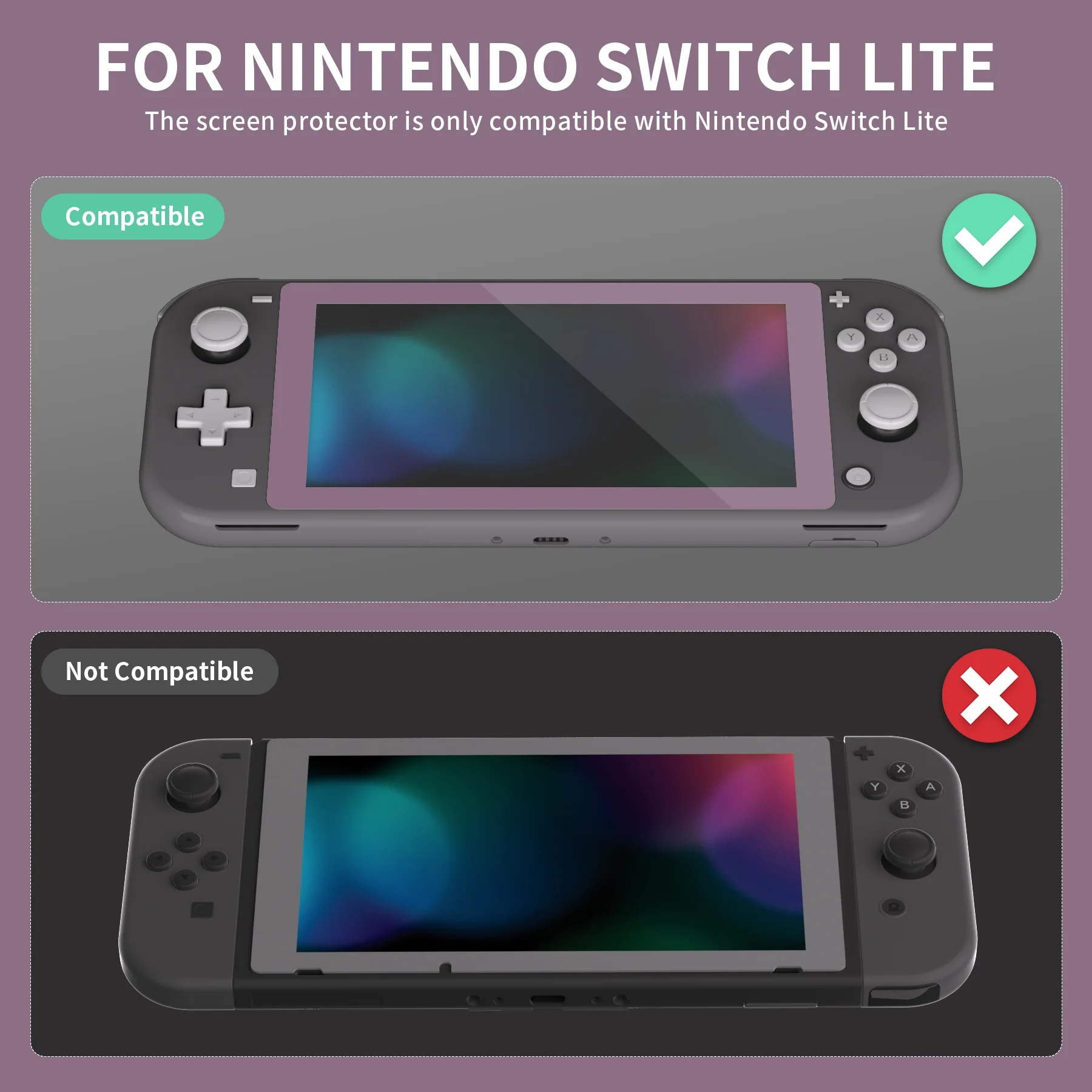 eXtremeRate 2 Pack Anti-Scratch Transparent HD Tempered Glass Screen Protector for Nintendo Switch Lite - Dark Grayish Violet Border - Image 3