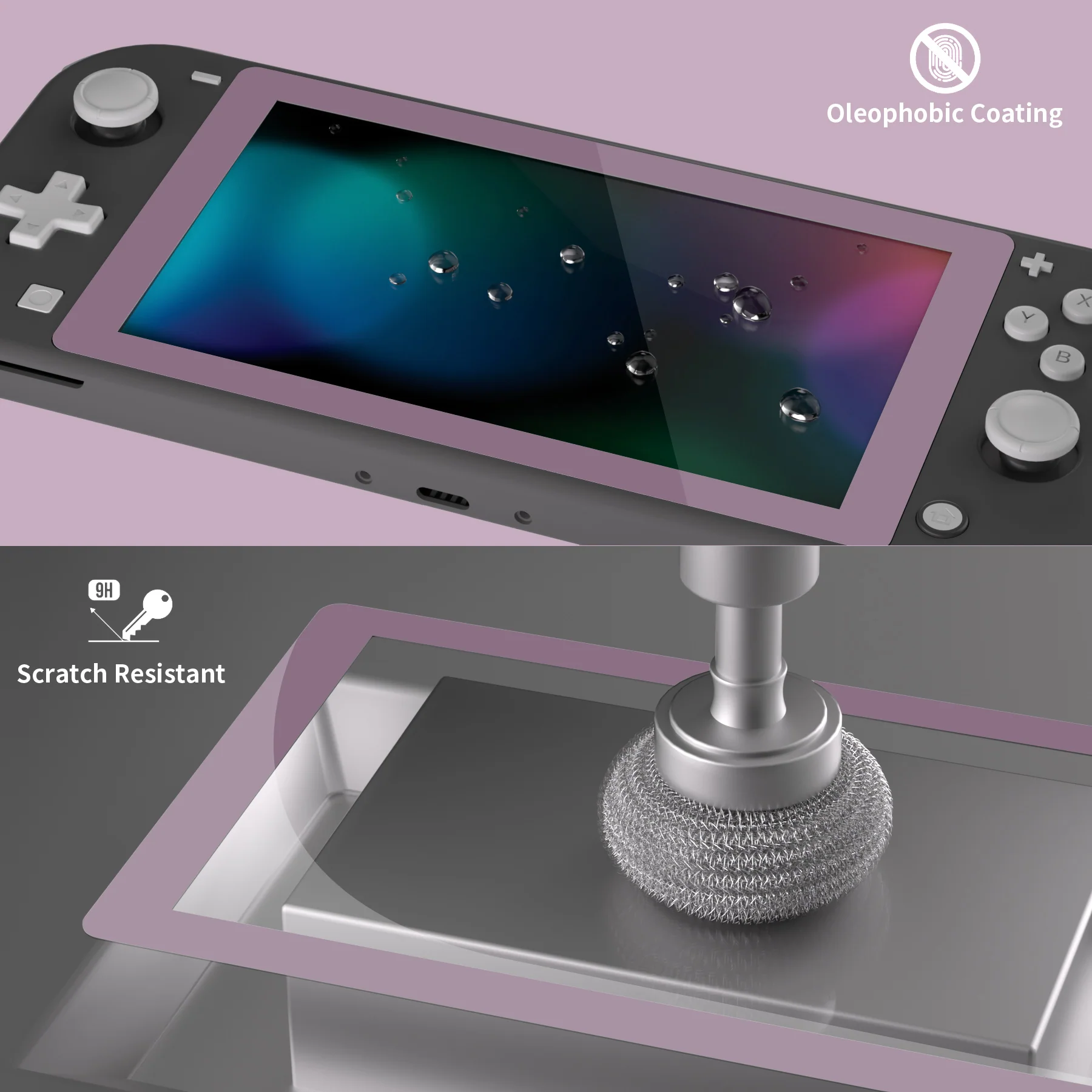 eXtremeRate 2 Pack Anti-Scratch Transparent HD Tempered Glass Screen Protector for Nintendo Switch Lite - Dark Grayish Violet Border - Image 4