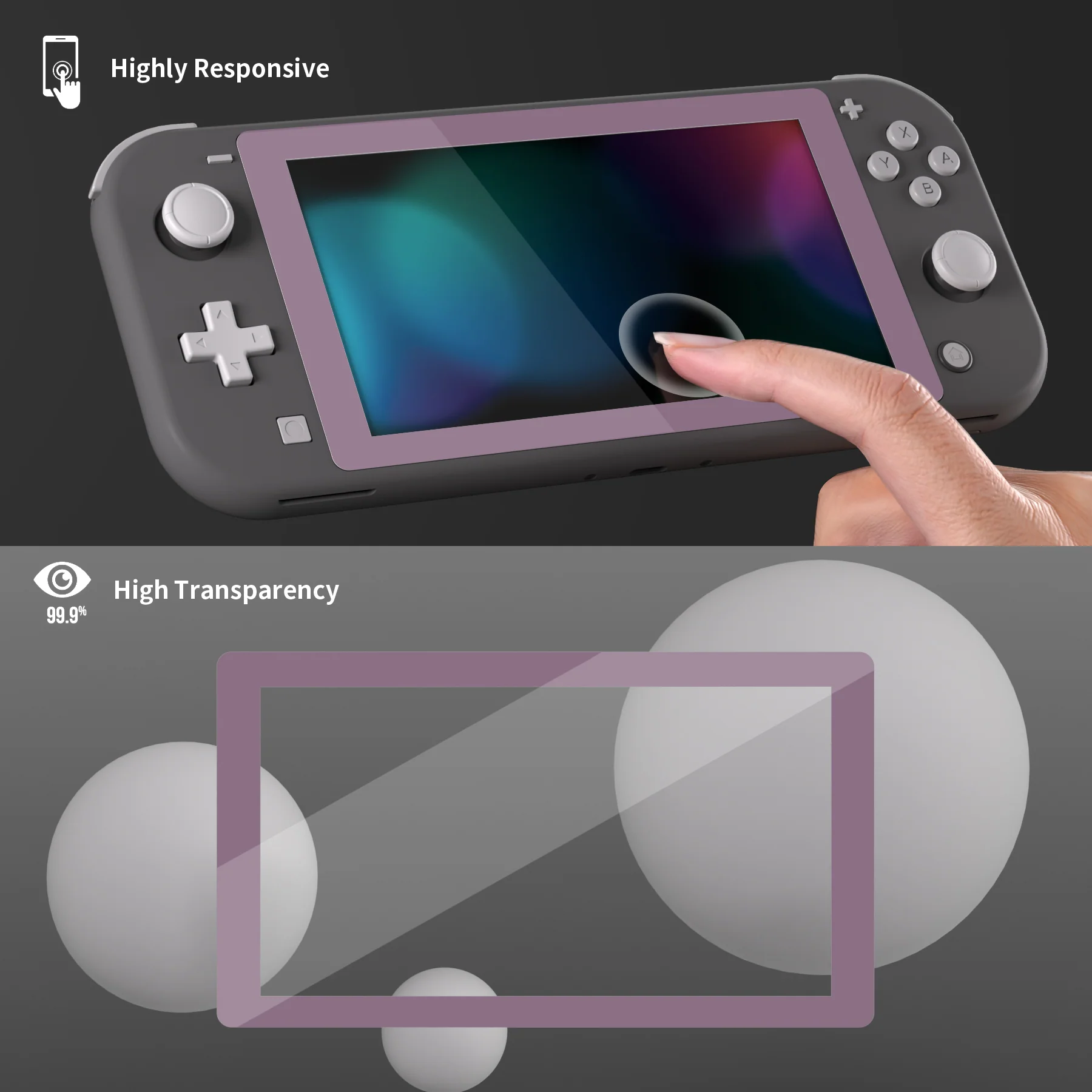 eXtremeRate 2 Pack Anti-Scratch Transparent HD Tempered Glass Screen Protector for Nintendo Switch Lite - Dark Grayish Violet Border - Image 5