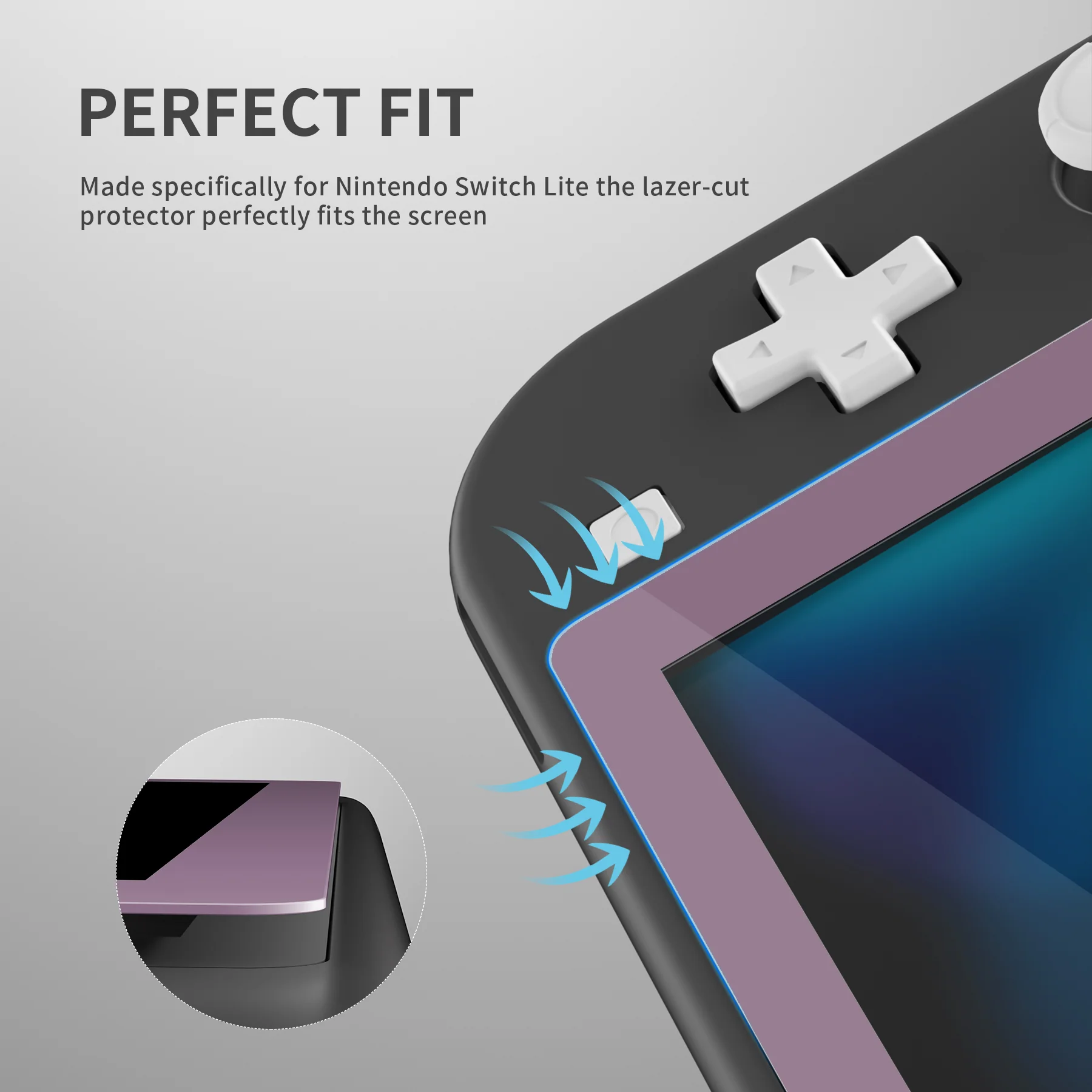 eXtremeRate 2 Pack Anti-Scratch Transparent HD Tempered Glass Screen Protector for Nintendo Switch Lite - Dark Grayish Violet Border - Image 6