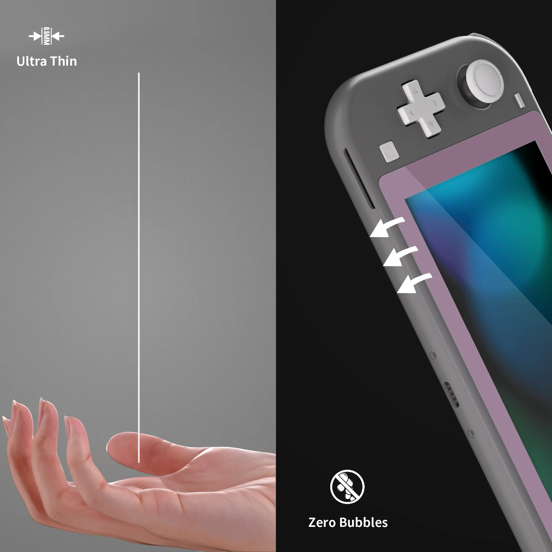 eXtremeRate 2 Pack Anti-Scratch Transparent HD Tempered Glass Screen Protector for Nintendo Switch Lite - Dark Grayish Violet Border - Image 7