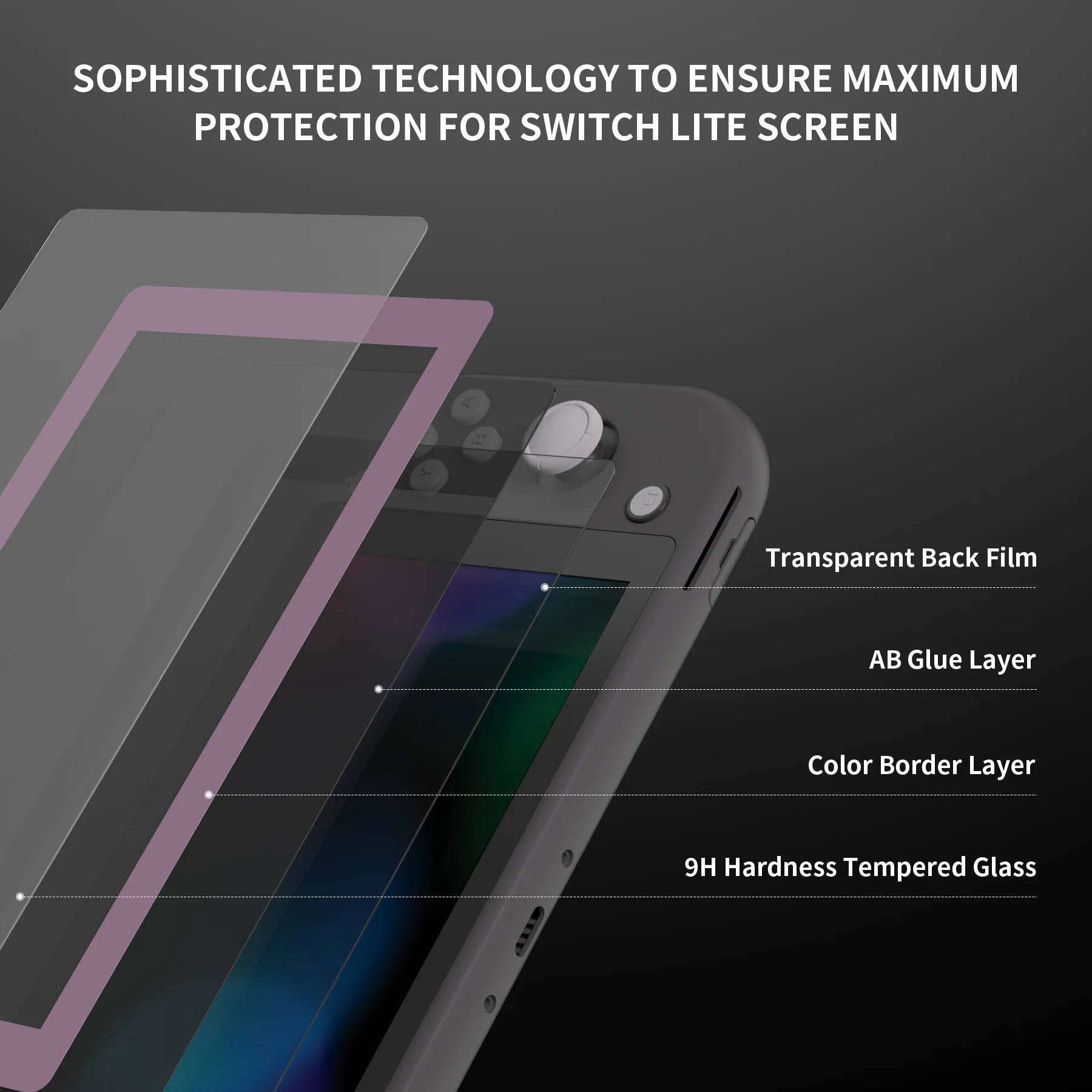 eXtremeRate 2 Pack Anti-Scratch Transparent HD Tempered Glass Screen Protector for Nintendo Switch Lite - Dark Grayish Violet Border - Image 8