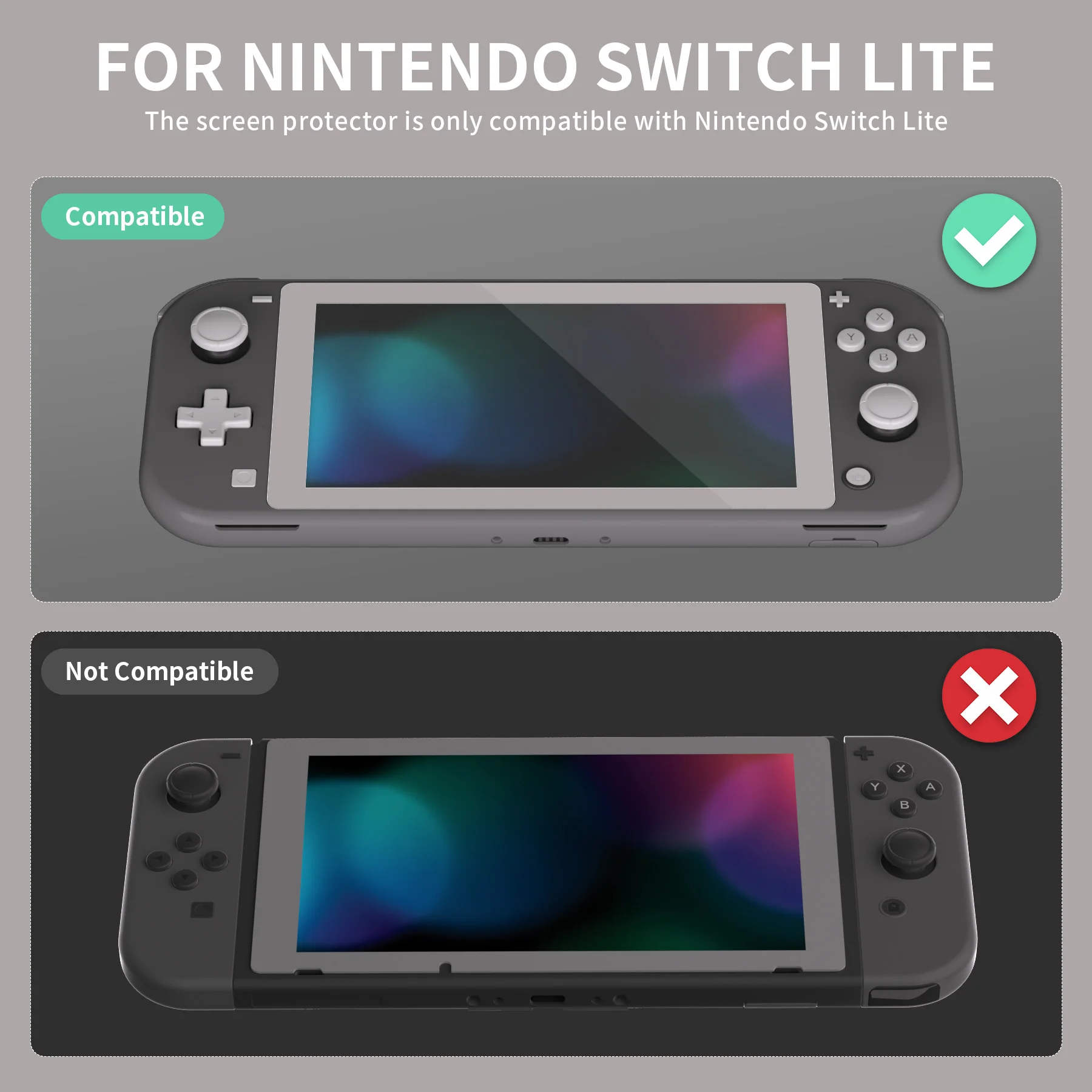 eXtremeRate 2 Pack Anti-Scratch Transparent HD Tempered Glass Screen Protector for Nintendo Switch Lite - Fleeting Gray Border - Image 3