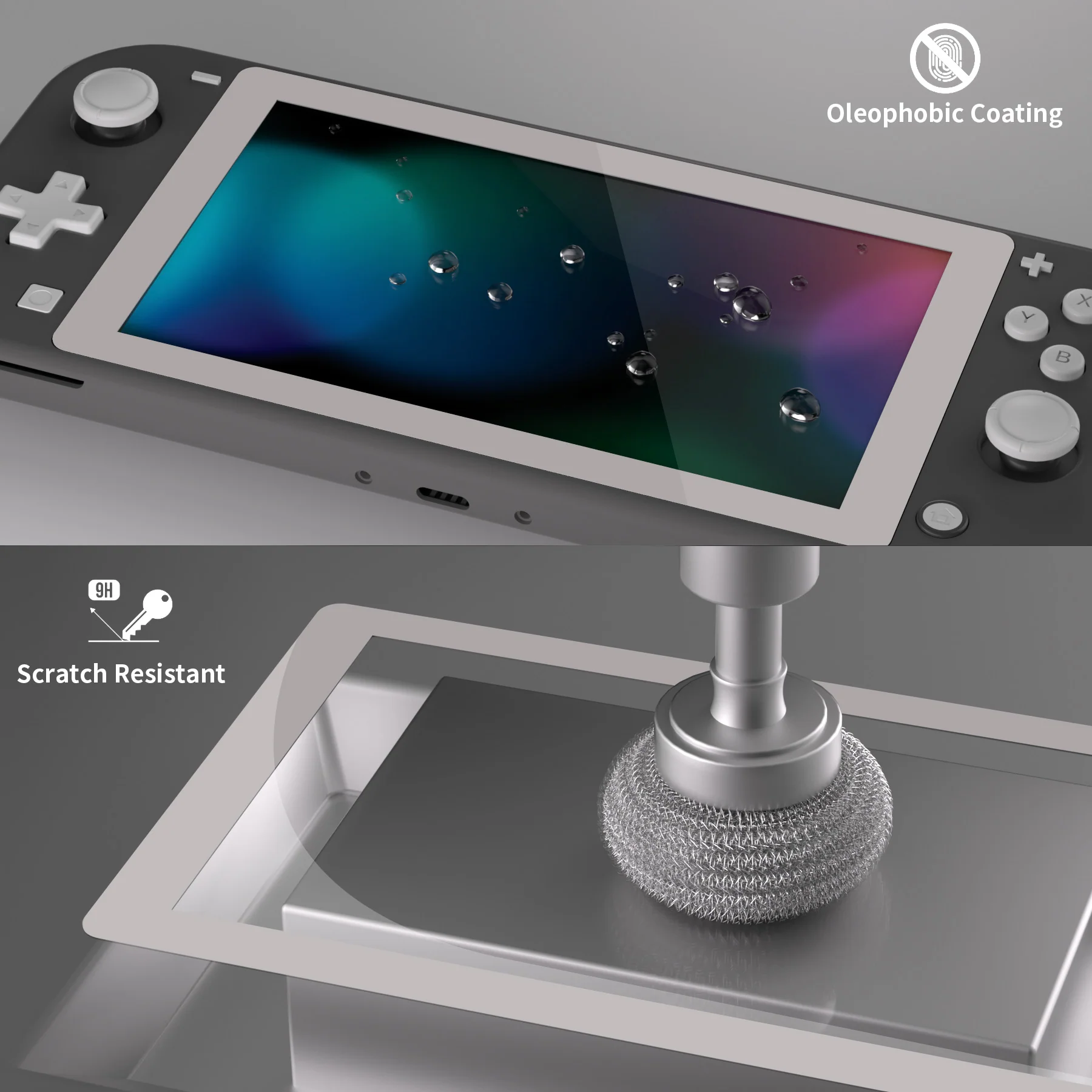 eXtremeRate 2 Pack Anti-Scratch Transparent HD Tempered Glass Screen Protector for Nintendo Switch Lite - Fleeting Gray Border - Image 4