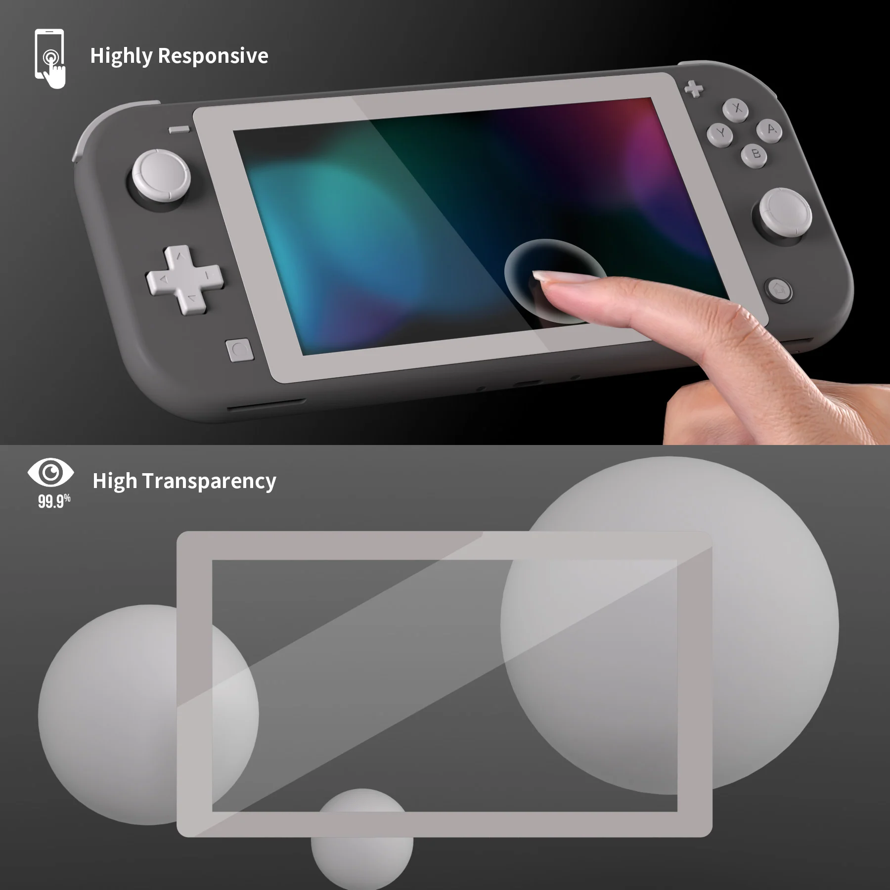 eXtremeRate 2 Pack Anti-Scratch Transparent HD Tempered Glass Screen Protector for Nintendo Switch Lite - Fleeting Gray Border - Image 5