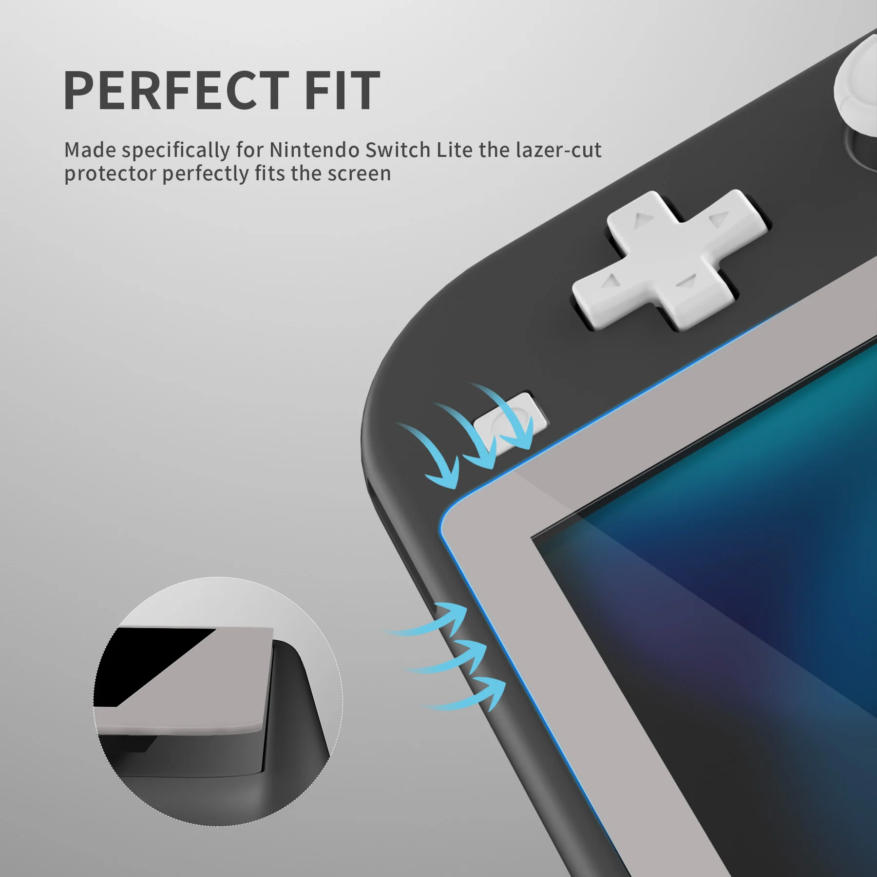 eXtremeRate 2 Pack Anti-Scratch Transparent HD Tempered Glass Screen Protector for Nintendo Switch Lite - Fleeting Gray Border - Image 6