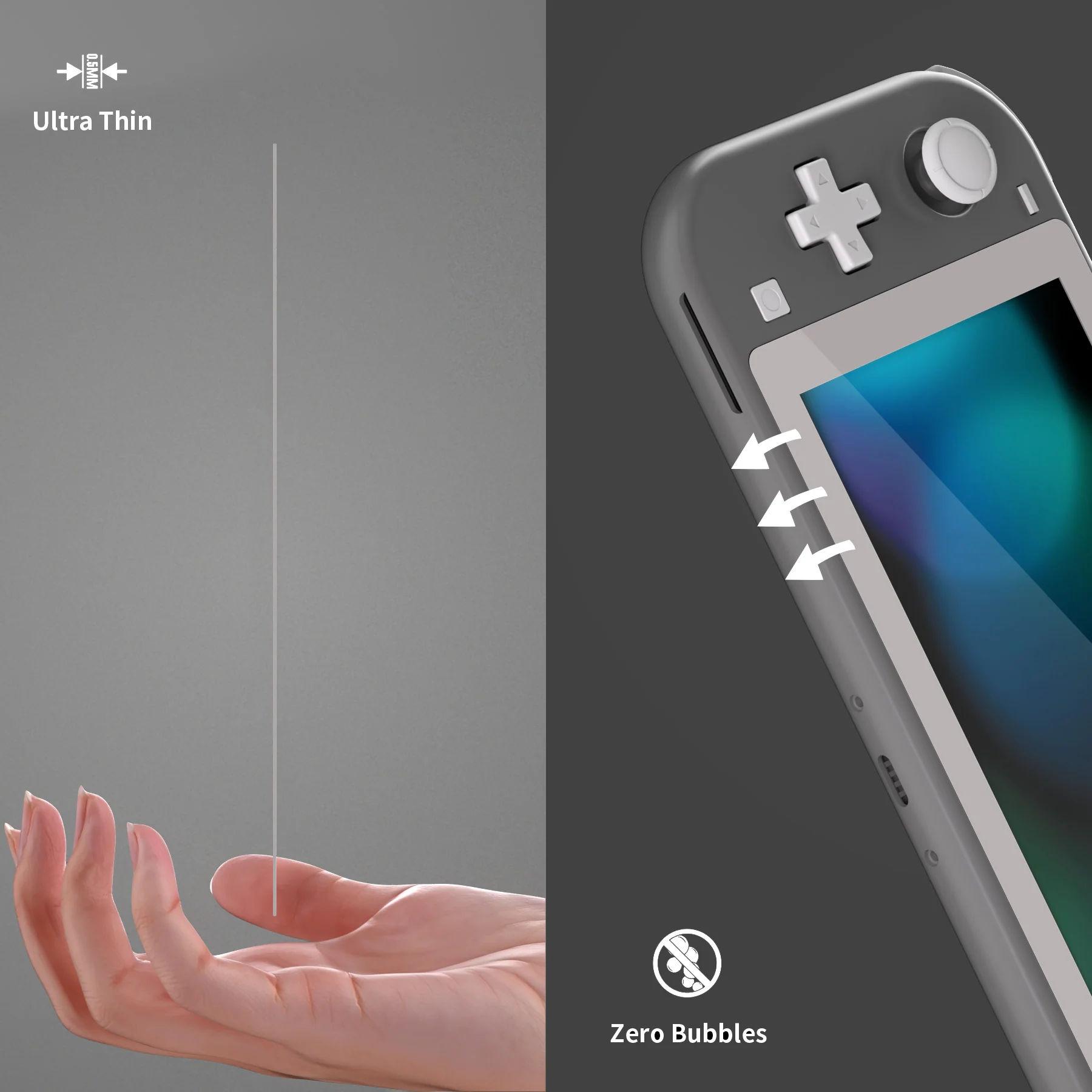 eXtremeRate 2 Pack Anti-Scratch Transparent HD Tempered Glass Screen Protector for Nintendo Switch Lite - Fleeting Gray Border - Image 7