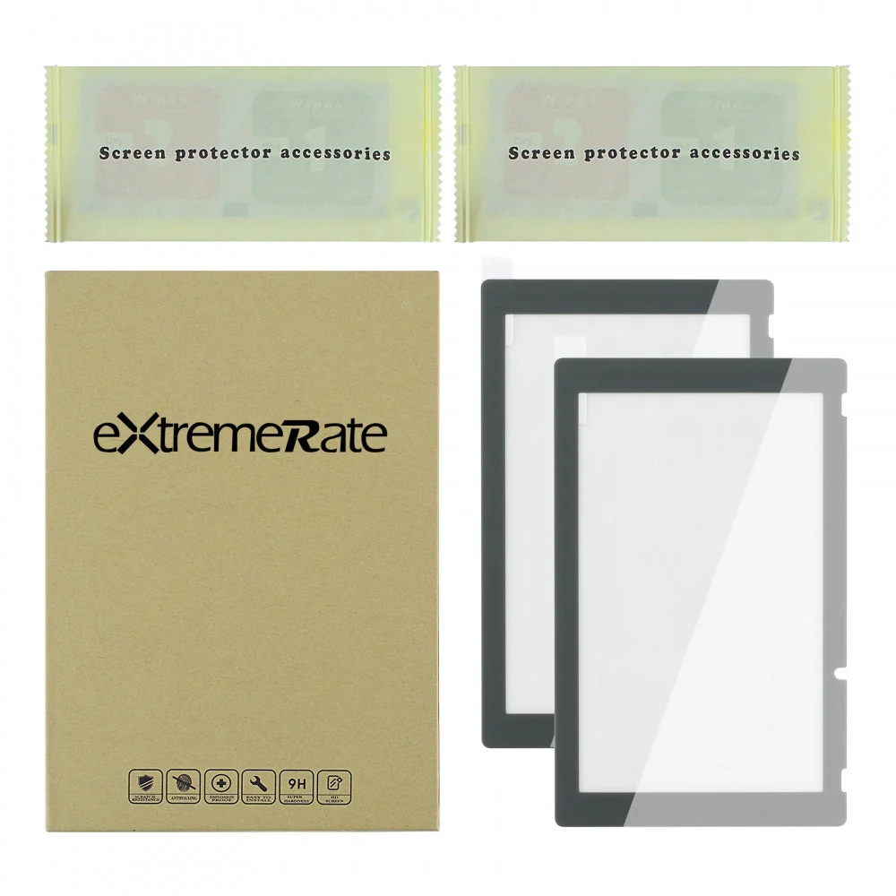 eXtremeRate 2 Pack Transparent HD Clear Tempered Glass Screen Protector for Nintendo Switch - Gray Border - Image 2