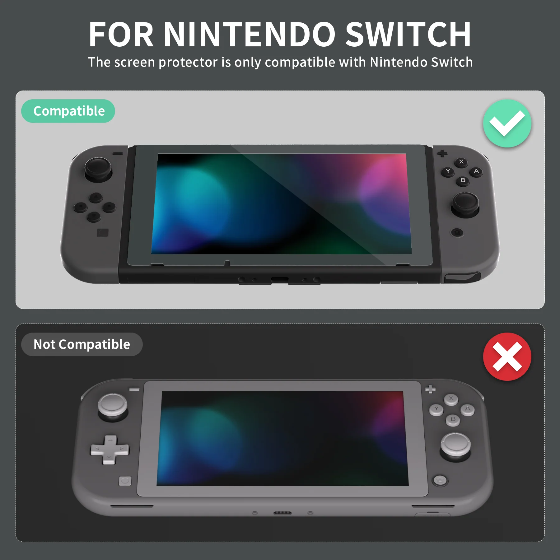 eXtremeRate 2 Pack Transparent HD Clear Tempered Glass Screen Protector for Nintendo Switch - Gray Border - Image 3