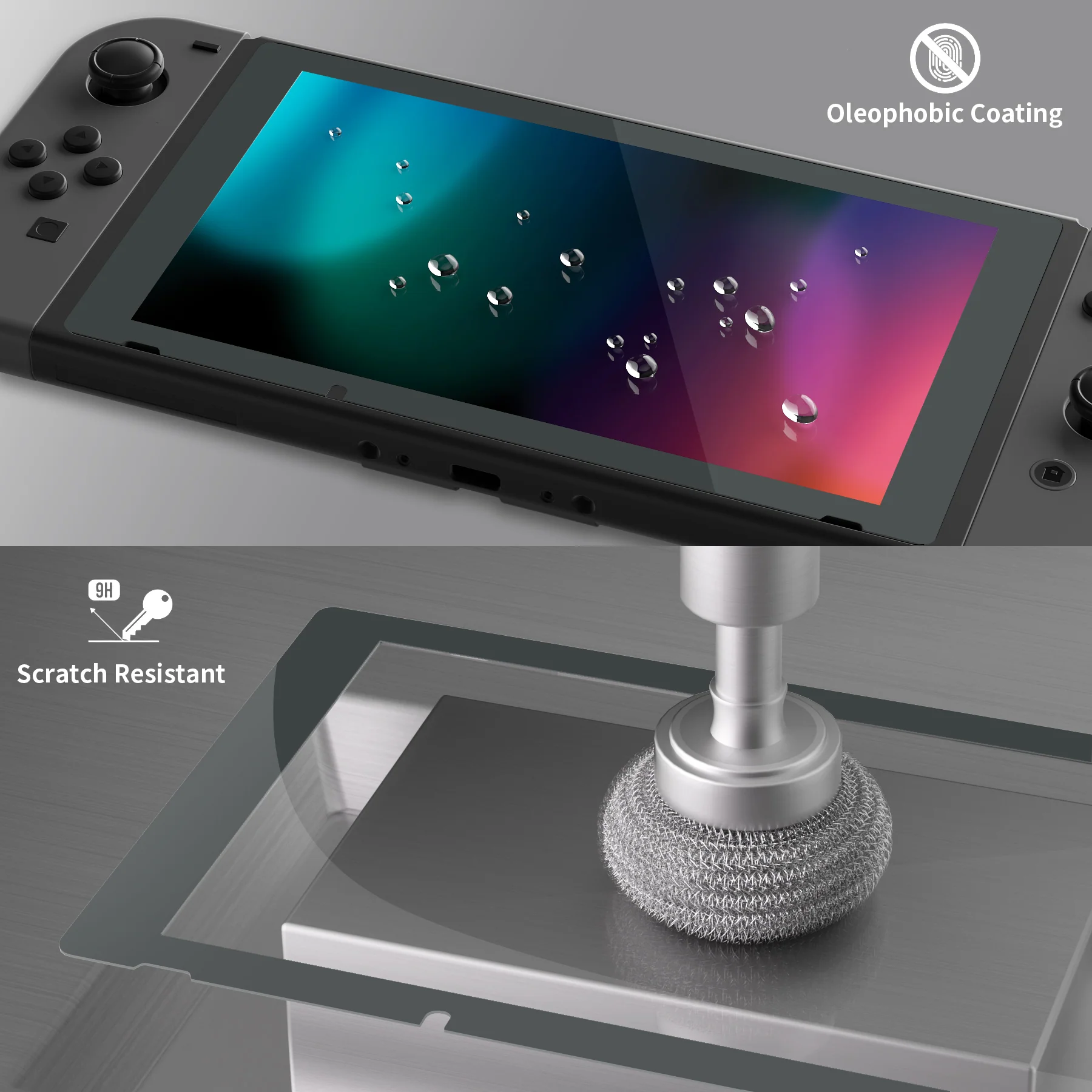 eXtremeRate 2 Pack Transparent HD Clear Tempered Glass Screen Protector for Nintendo Switch - Gray Border - Image 4
