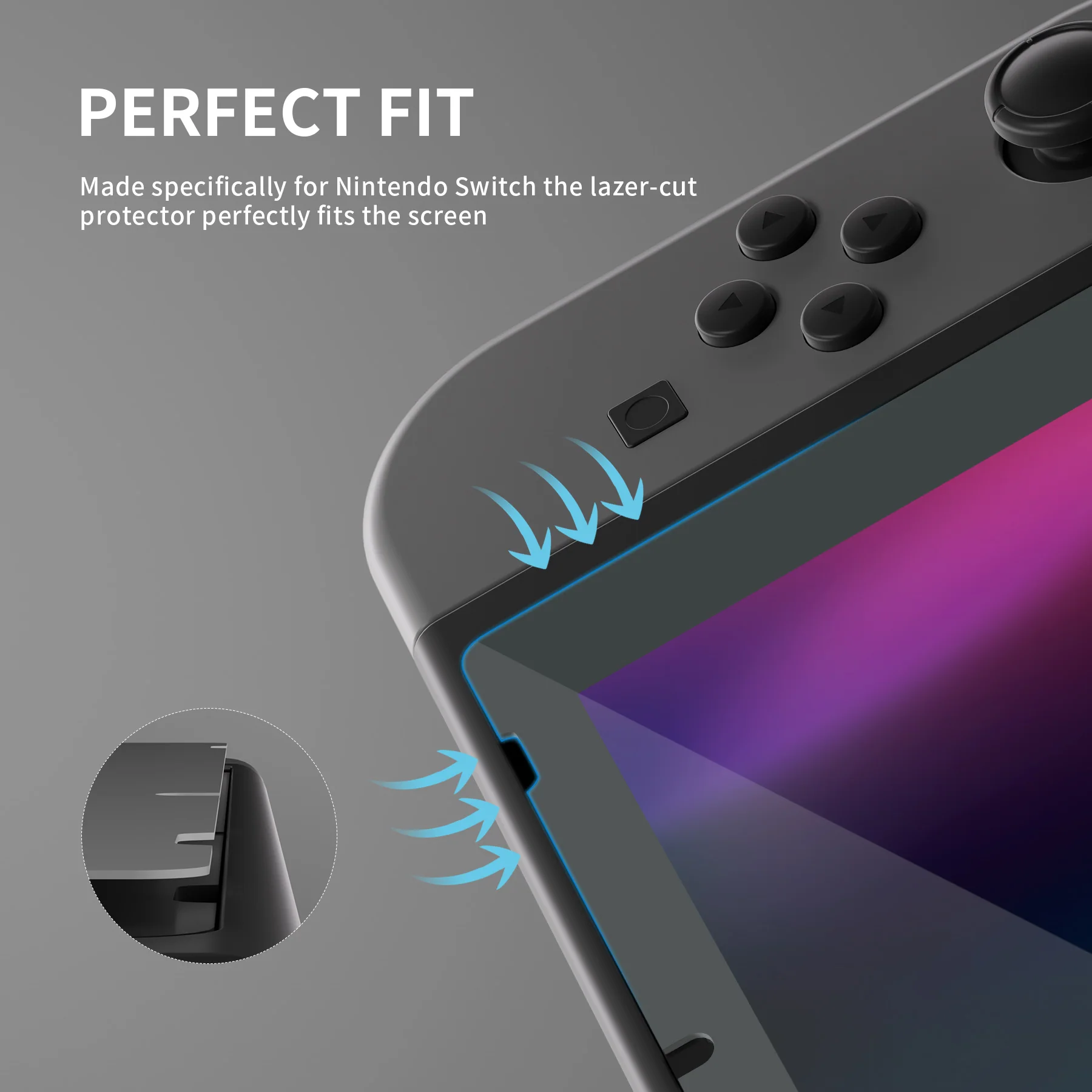 eXtremeRate 2 Pack Transparent HD Clear Tempered Glass Screen Protector for Nintendo Switch - Gray Border - Image 6