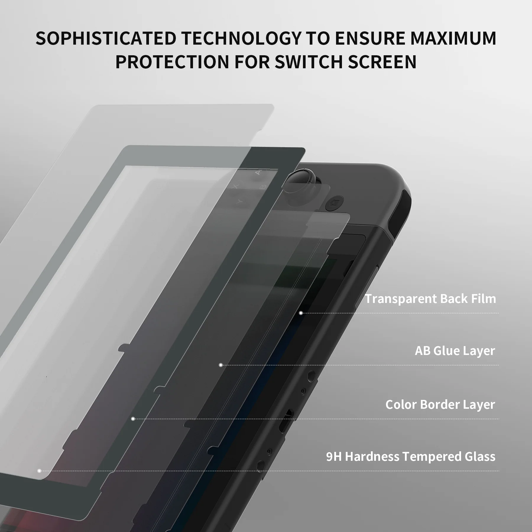 eXtremeRate 2 Pack Transparent HD Clear Tempered Glass Screen Protector for Nintendo Switch - Gray Border - Image 8