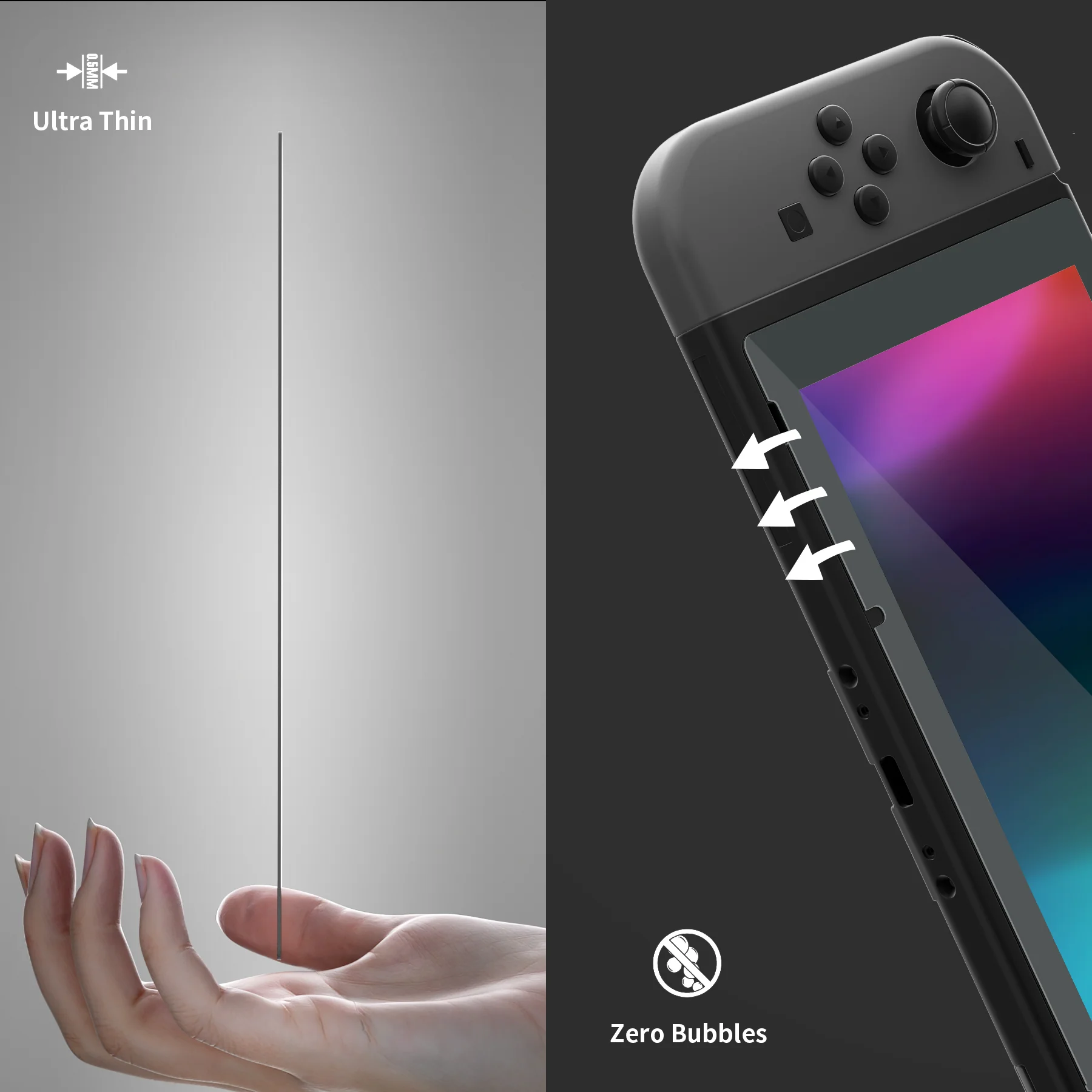 eXtremeRate 2 Pack Transparent HD Clear Tempered Glass Screen Protector for Nintendo Switch - Gray Border - Image 9