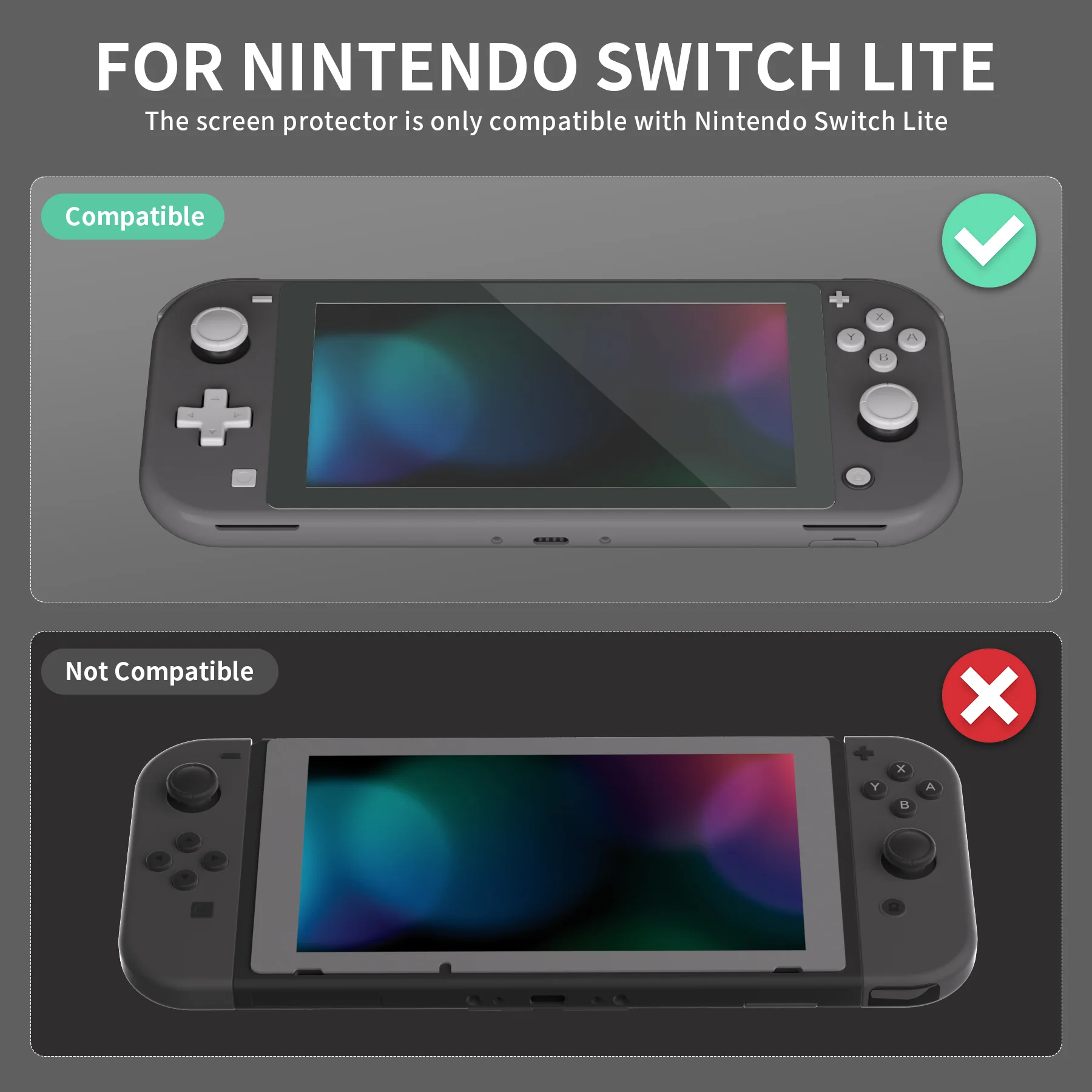 eXtremeRate 2 Pack Anti-Scratch Transparent HD Tempered Glass Screen Protector for Nintendo Switch Lite - Gray Border - Image 3