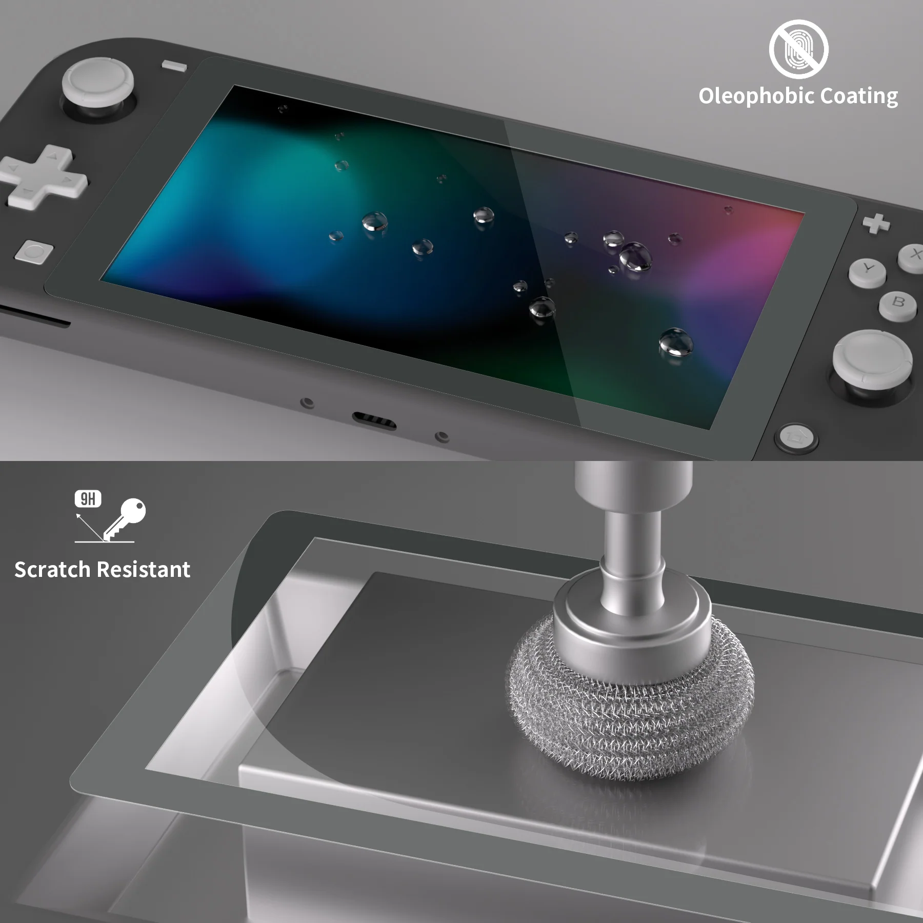 eXtremeRate 2 Pack Anti-Scratch Transparent HD Tempered Glass Screen Protector for Nintendo Switch Lite - Gray Border - Image 4