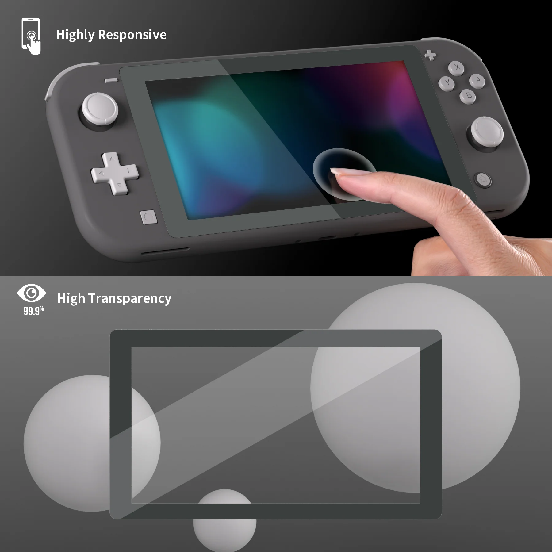 eXtremeRate 2 Pack Anti-Scratch Transparent HD Tempered Glass Screen Protector for Nintendo Switch Lite - Gray Border - Image 5