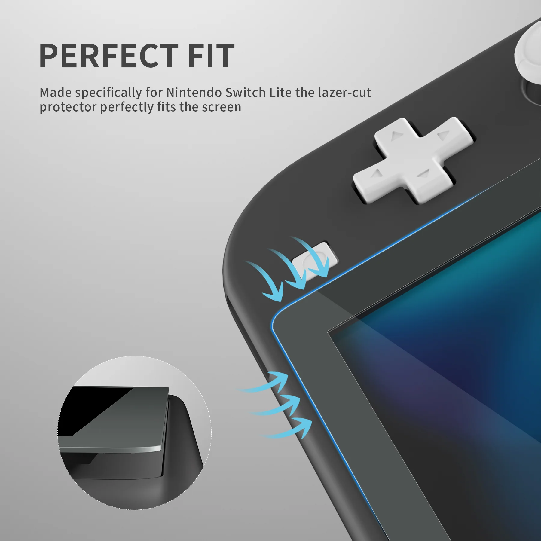 eXtremeRate 2 Pack Anti-Scratch Transparent HD Tempered Glass Screen Protector for Nintendo Switch Lite - Gray Border - Image 6