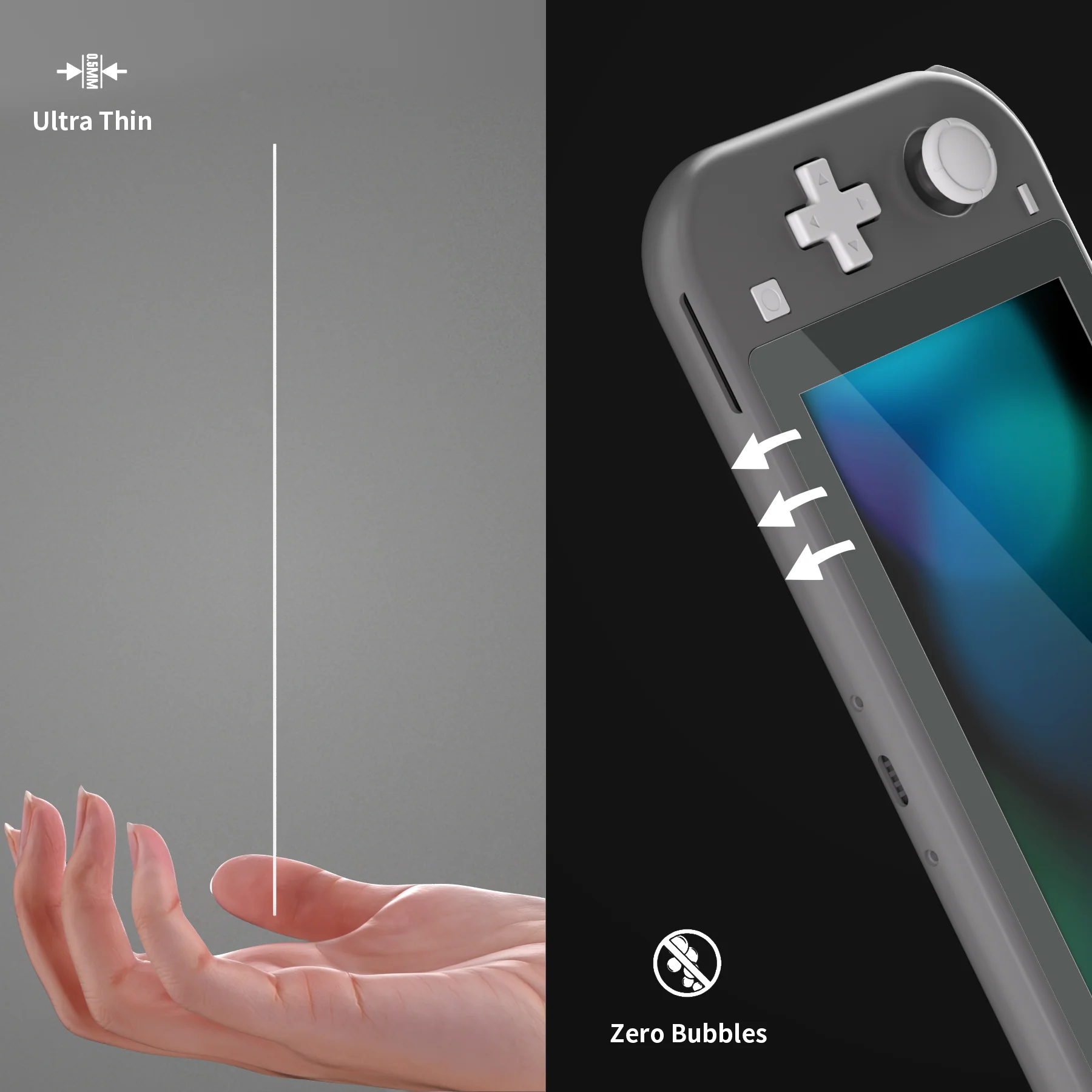 eXtremeRate 2 Pack Anti-Scratch Transparent HD Tempered Glass Screen Protector for Nintendo Switch Lite - Gray Border - Image 7